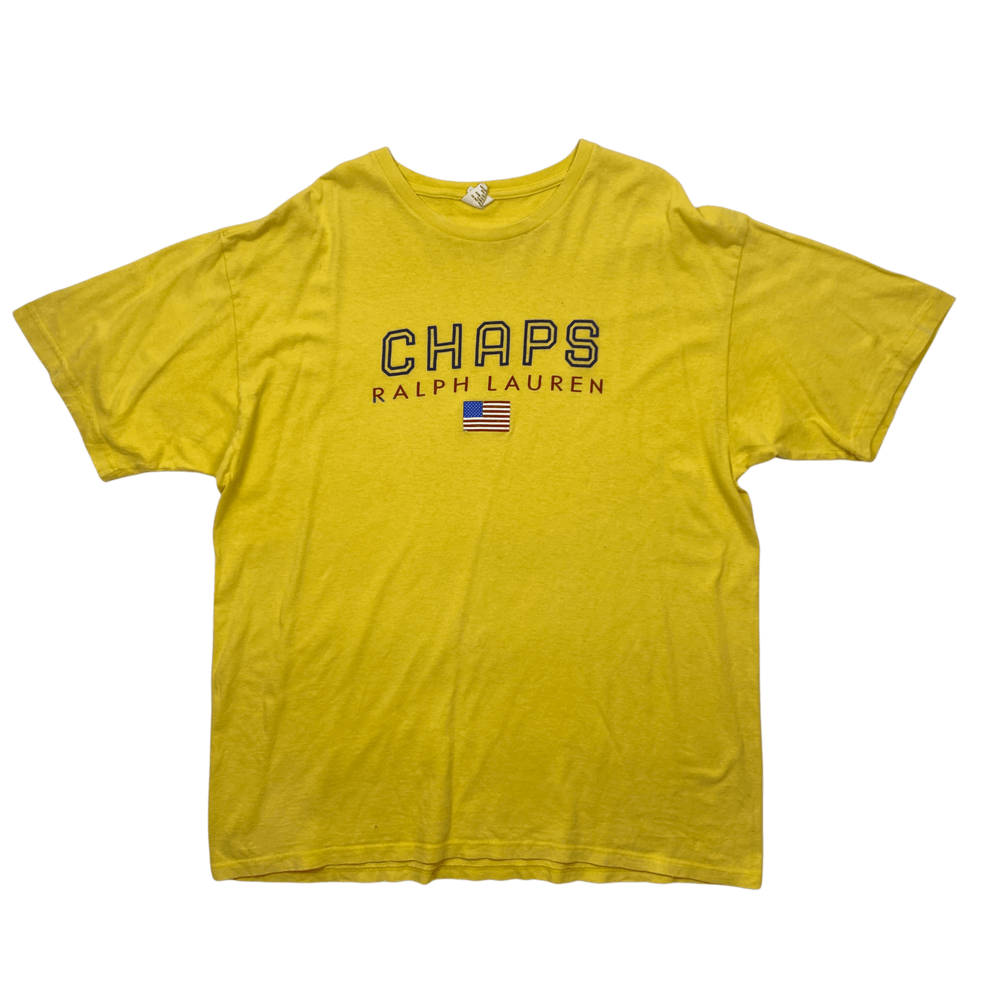 Vintage 90s Yellow Chaps Ralph Lauren Spell-Out Tee - Extra Large - The Streetwear Studio