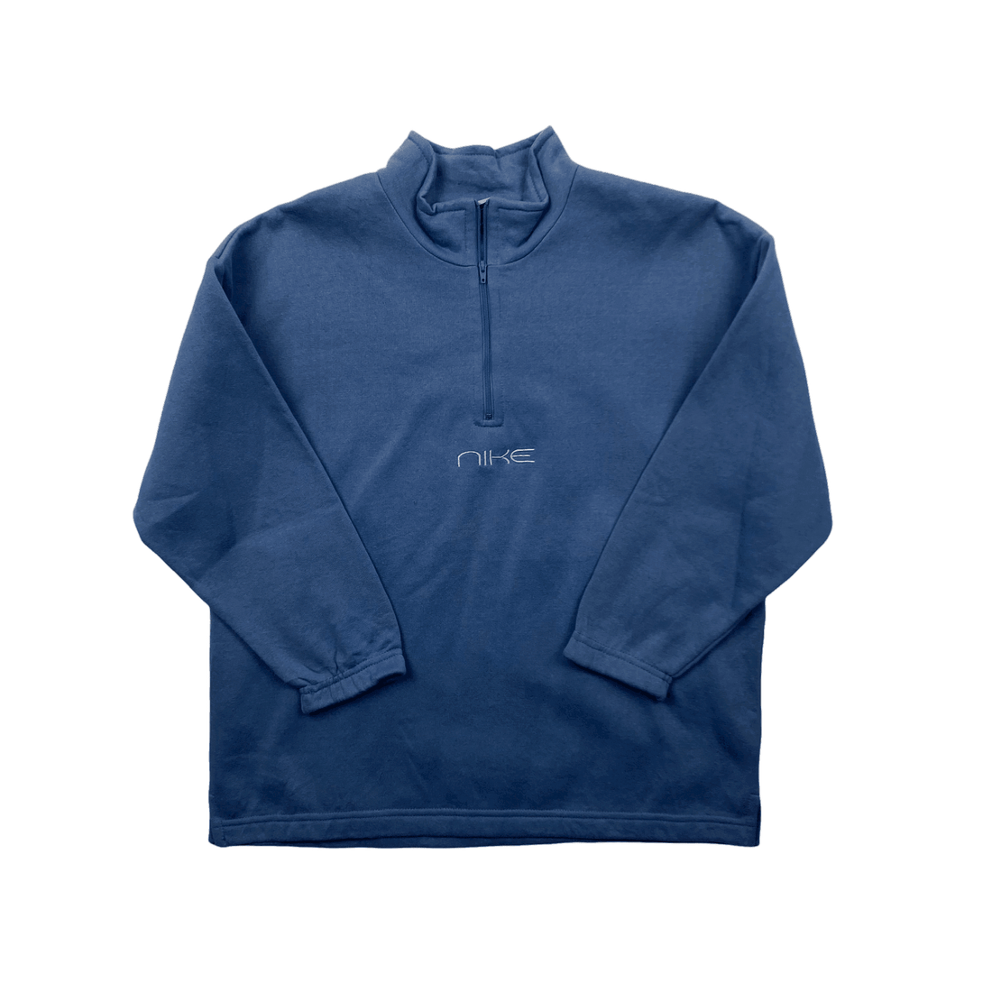 Vintage Baby Blue Women's Nike Centre Spell-Out Logo Quarter Zip Sweatshirt - Large - The Streetwear Studio