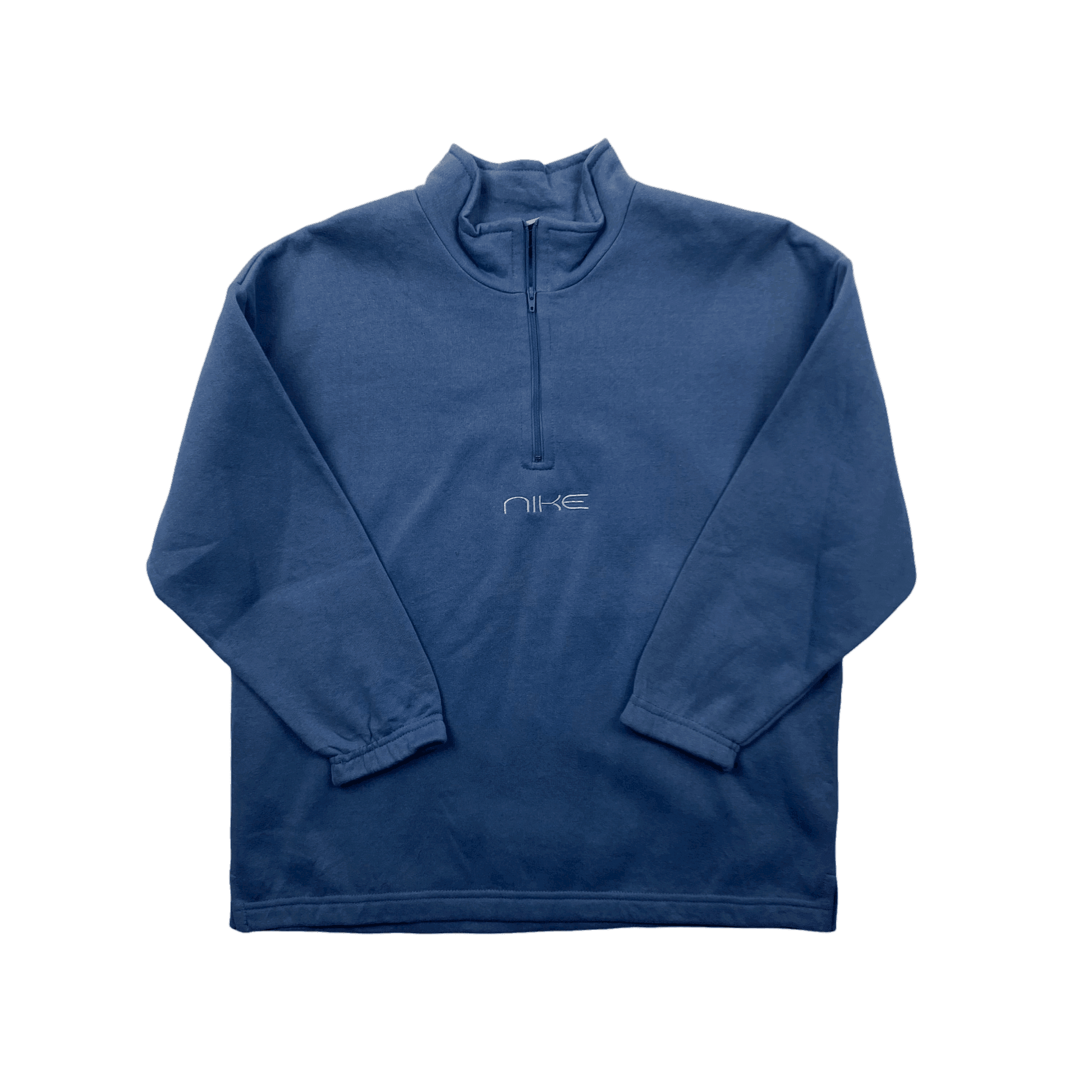 Vintage Baby Blue Women's Nike Centre Spell-Out Logo Quarter Zip Sweatshirt - Large - The Streetwear Studio