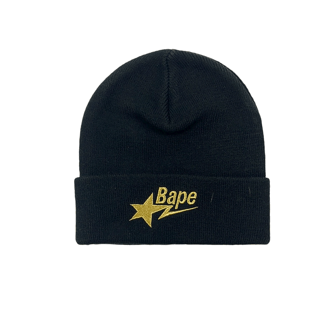 Vintage Black A Bathing Ape (BAPE) BAPESTA Beanie Hat - The Streetwear Studio