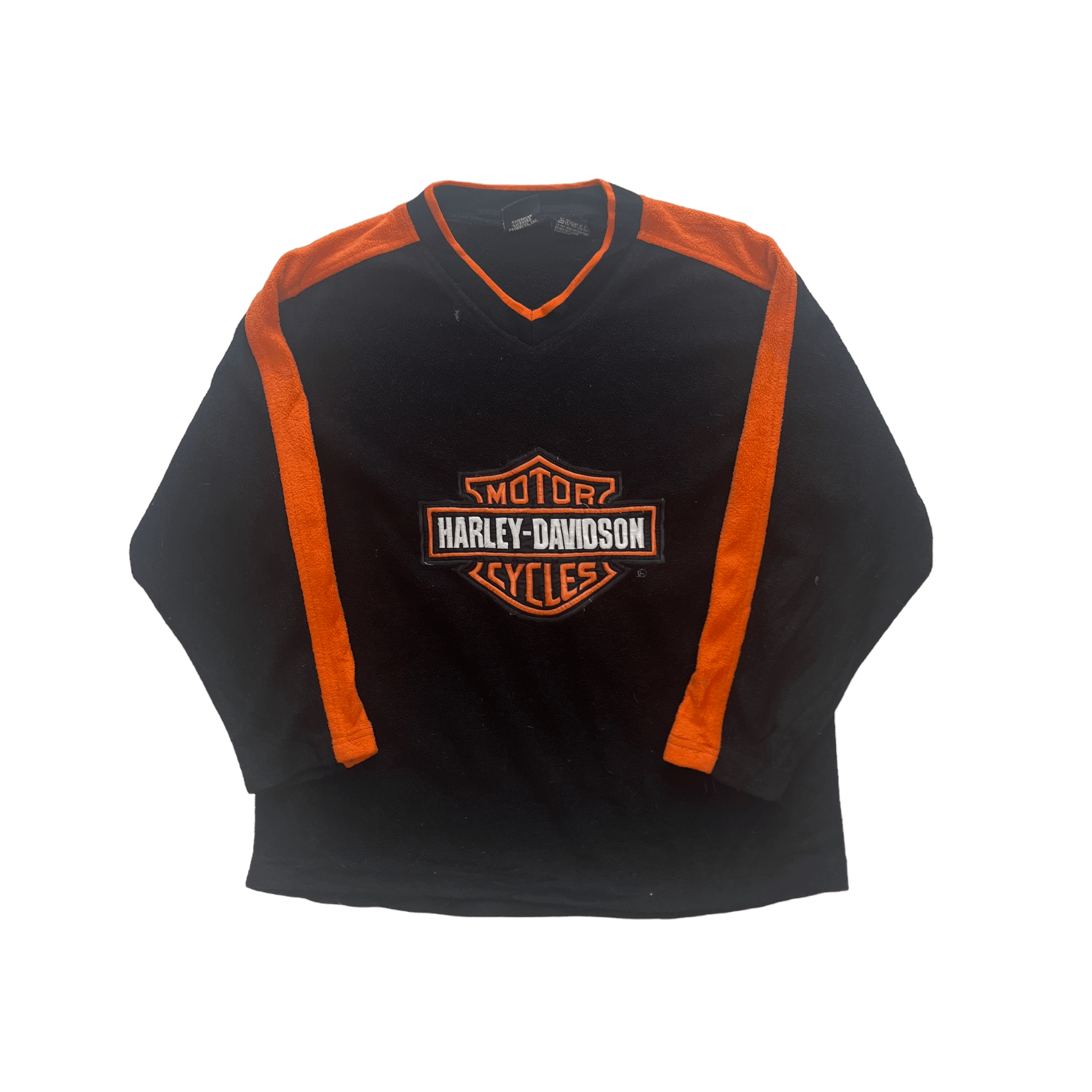 Vintage Black + Orange Harley Davidson Large Logo Fleece Sweatshirt - Small - The Streetwear Studio