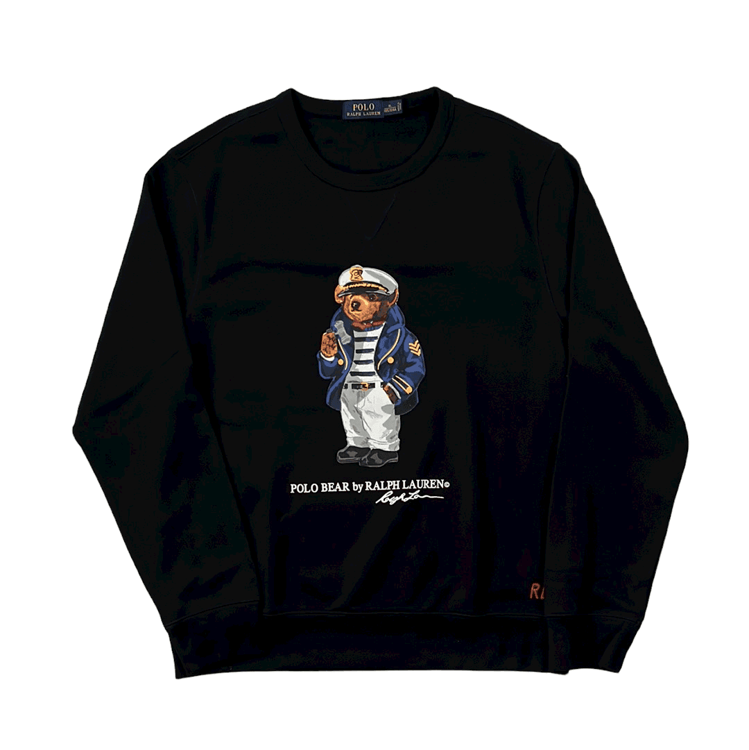 Vintage Black Ralph Lauren Polo Bear Sweatshirt - Extra Large - The Streetwear Studio