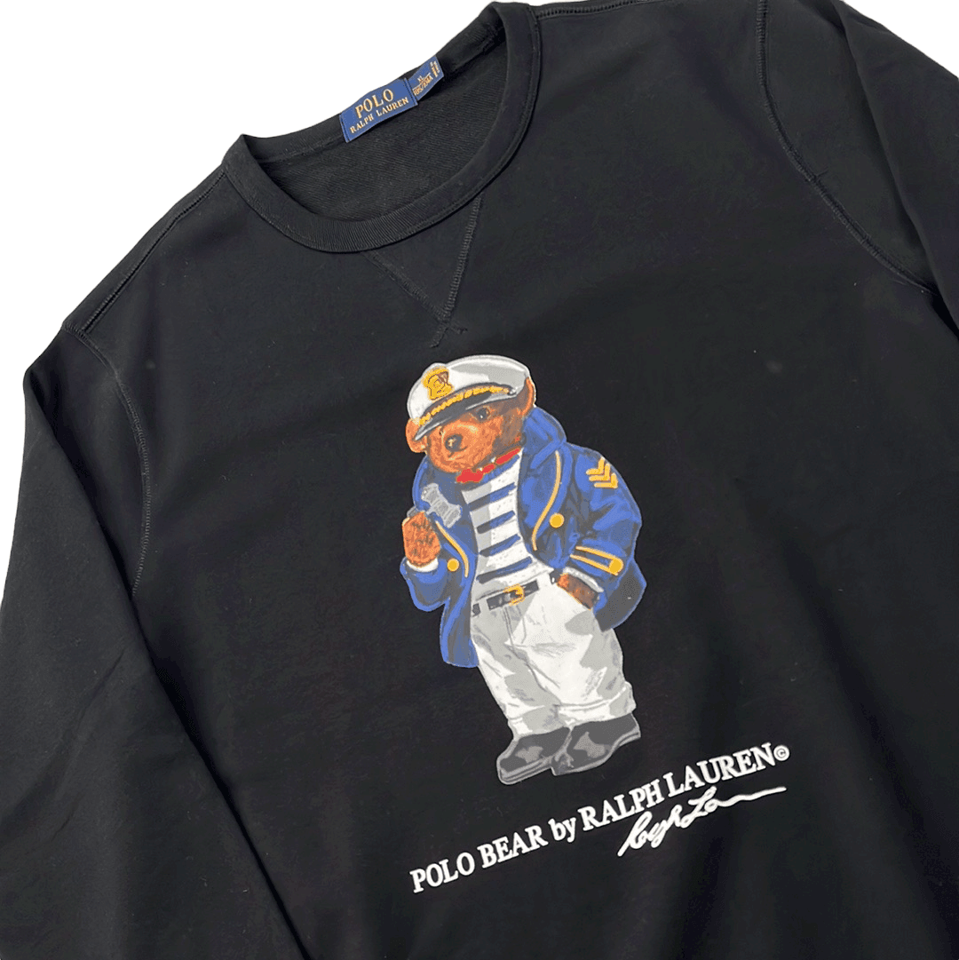 Vintage Black Ralph Lauren Polo Bear Sweatshirt - Extra Large - The Streetwear Studio