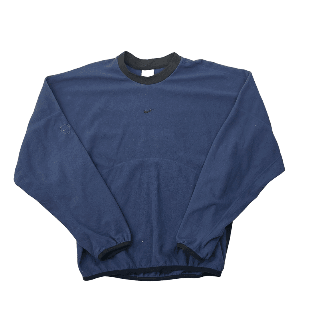 Vintage Blue + Black Nike Centre Swoosh Fleece Sweatshirt - Extra Small - The Streetwear Studio