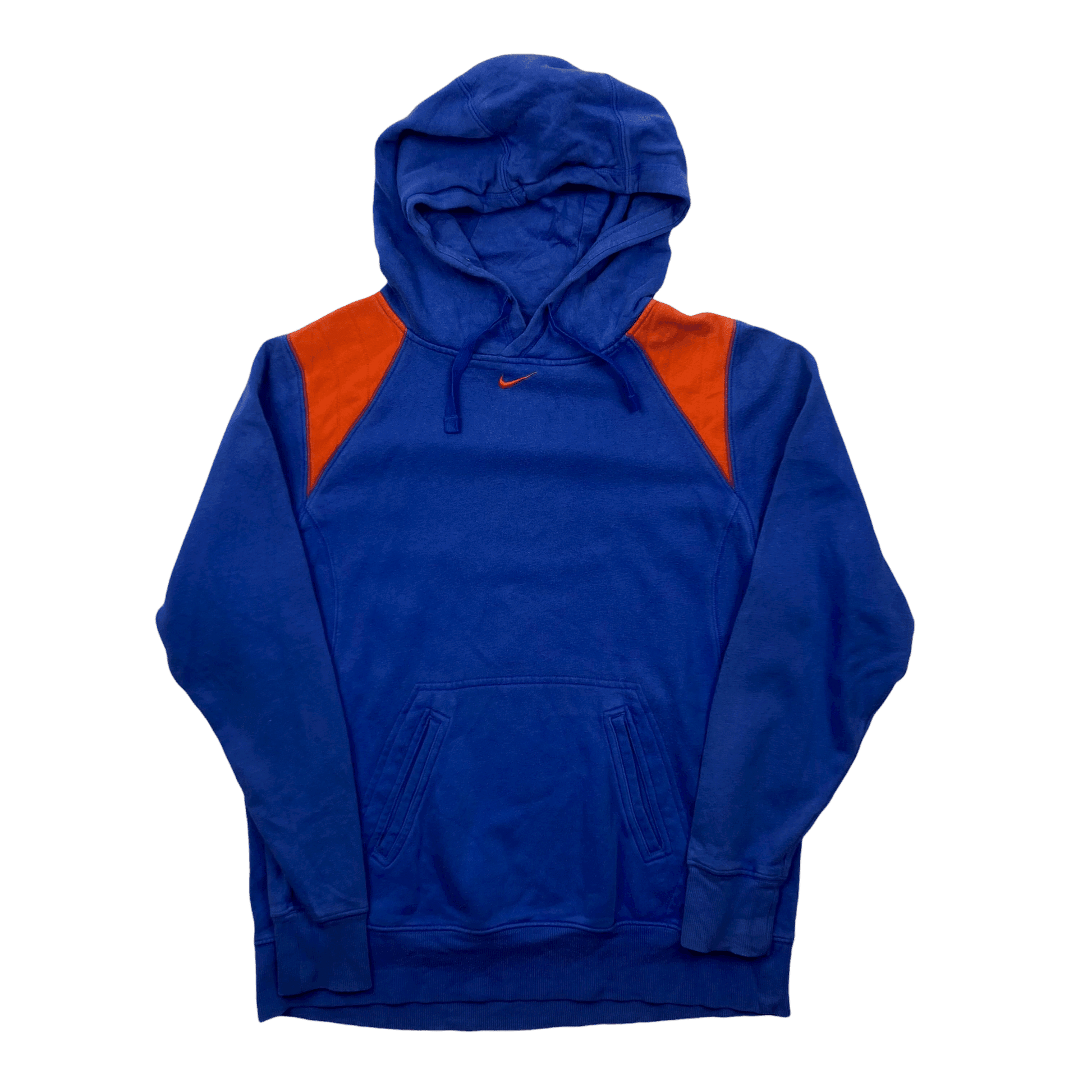 Vintage Blue + Orange Nike Centre Swoosh Hoodie - Small - The Streetwear Studio