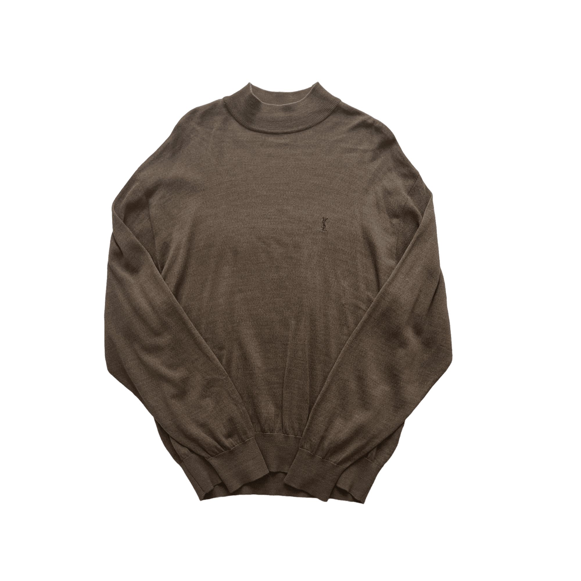 Vintage Brown Yves Saint Laurent (YSL) Mock Neck Sweatshirt - Extra Large - The Streetwear Studio
