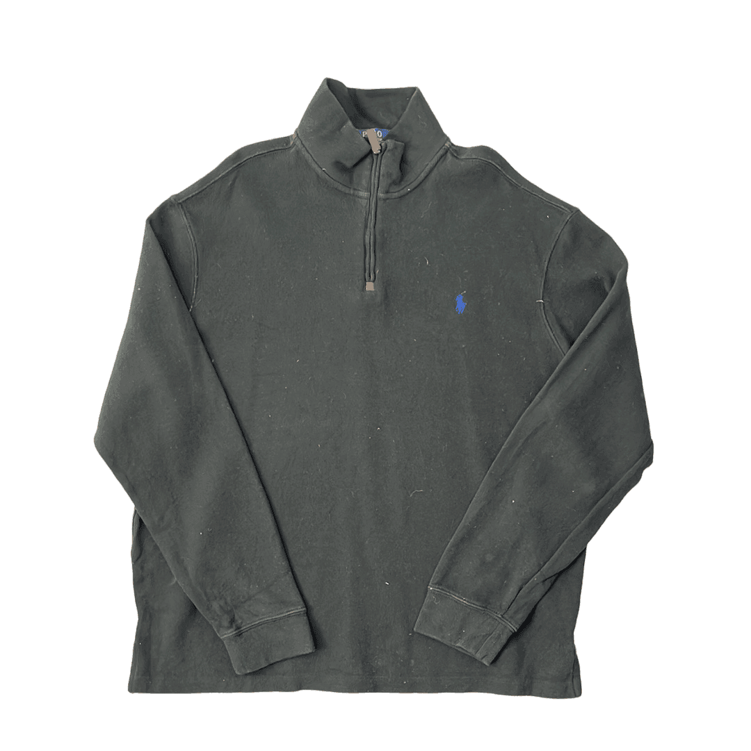 Vintage Grey Polo Ralph Lauren Quarter Zip Sweatshirt - Extra Large - The Streetwear Studio