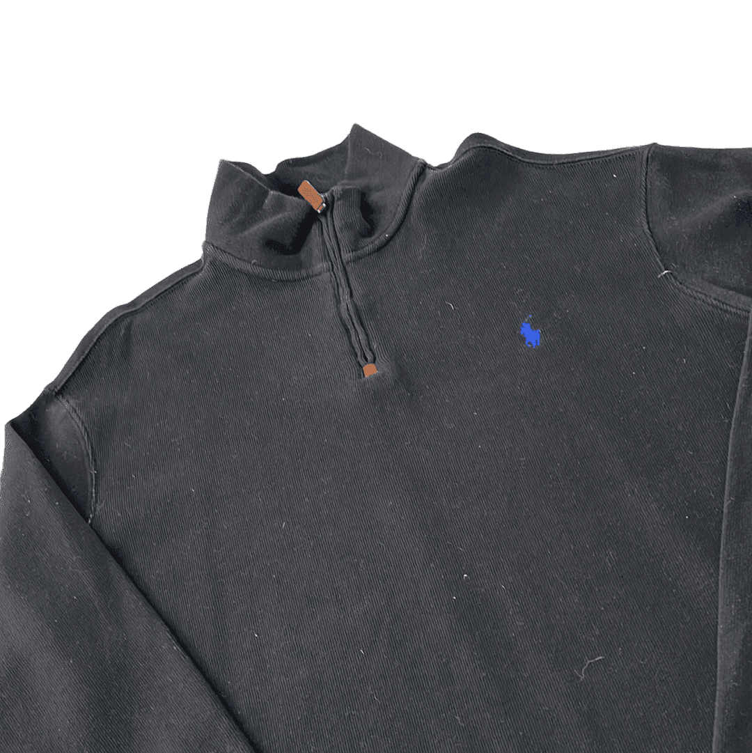 Vintage Grey Polo Ralph Lauren Quarter Zip Sweatshirt - Extra Large - The Streetwear Studio