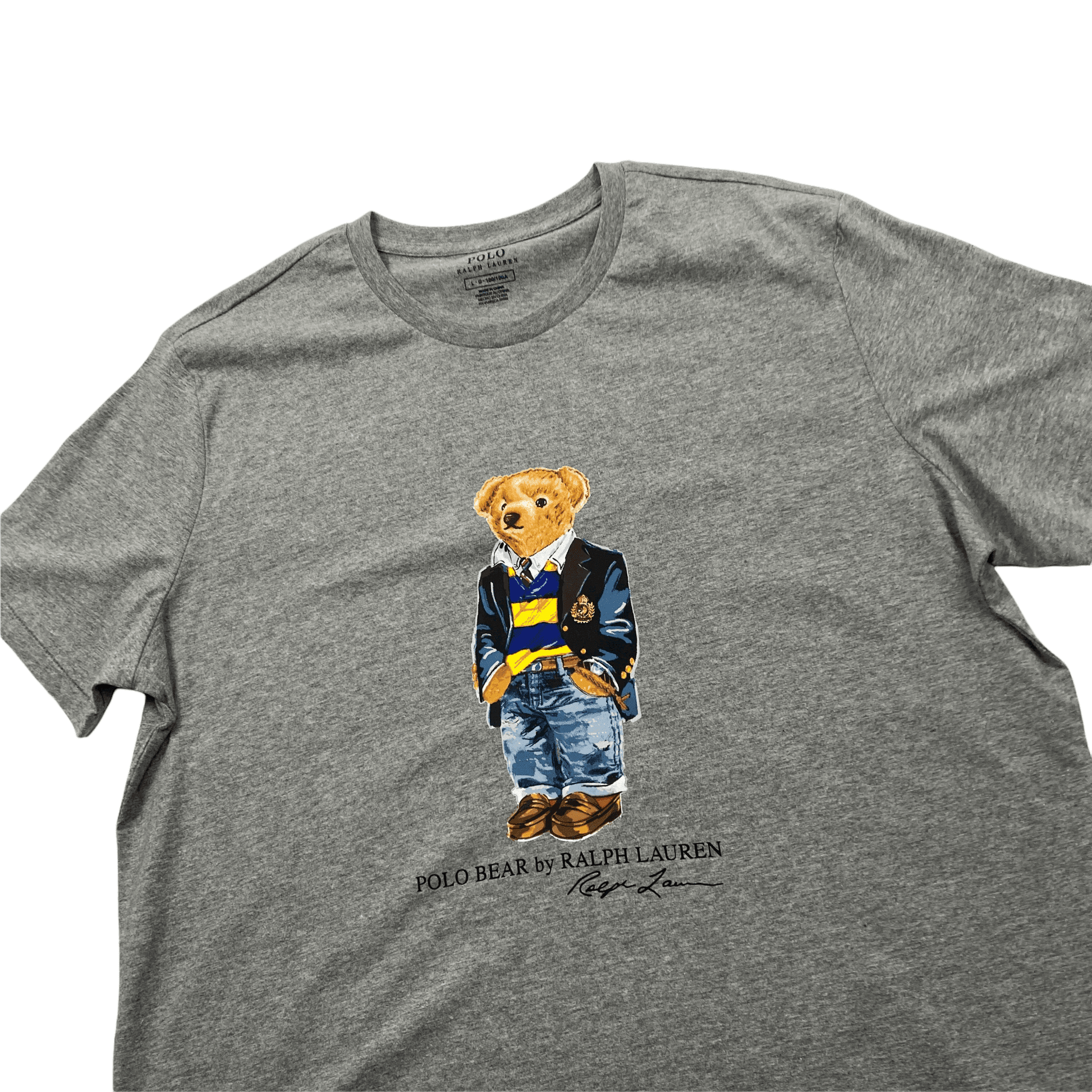 Vintage Grey Ralph Lauren Polo Bear Spell-Out Tee - Large - The Streetwear Studio