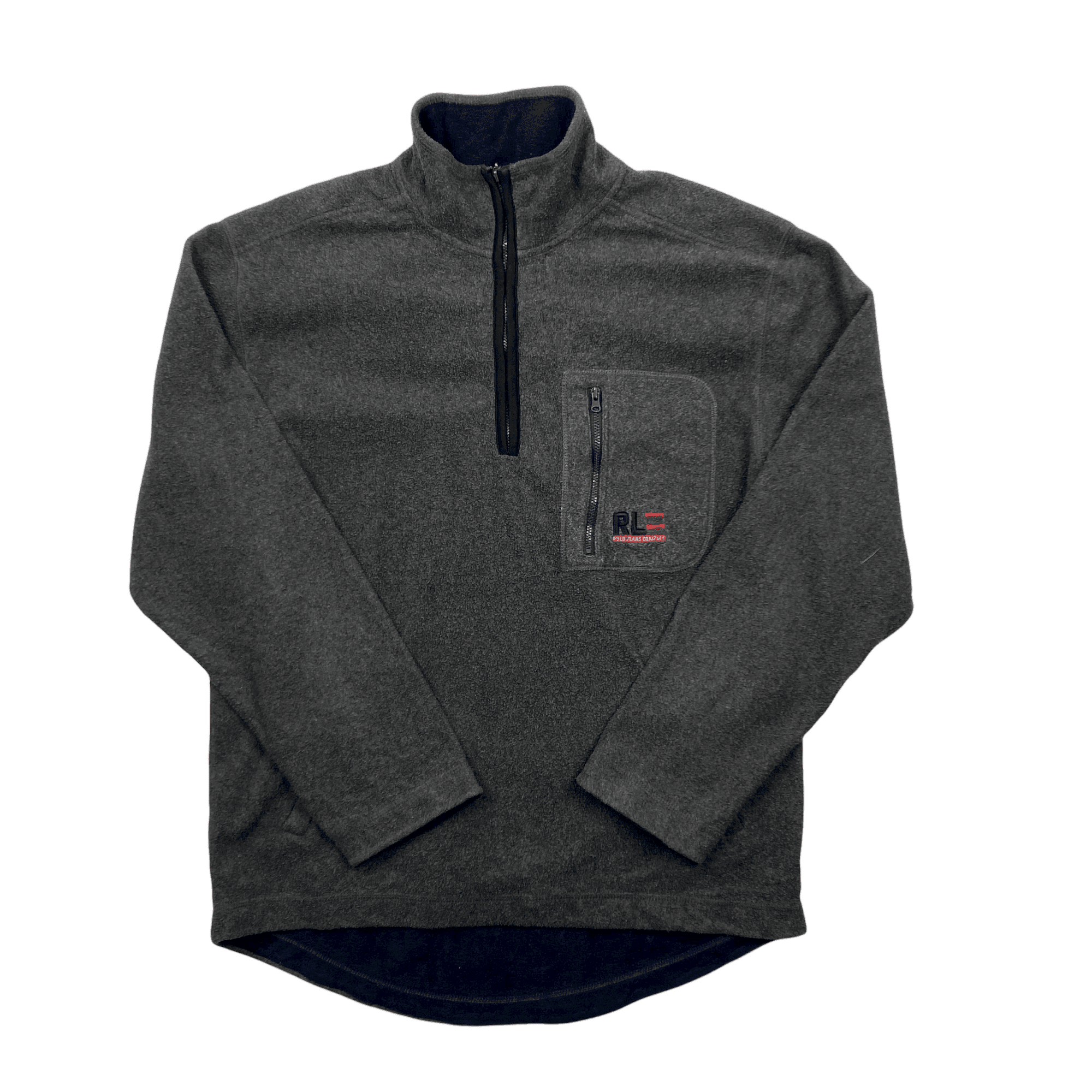 Vintage Grey Ralph Lauren Polo Jeans Spell-Out Quarter Zip Fleece - Large - The Streetwear Studio