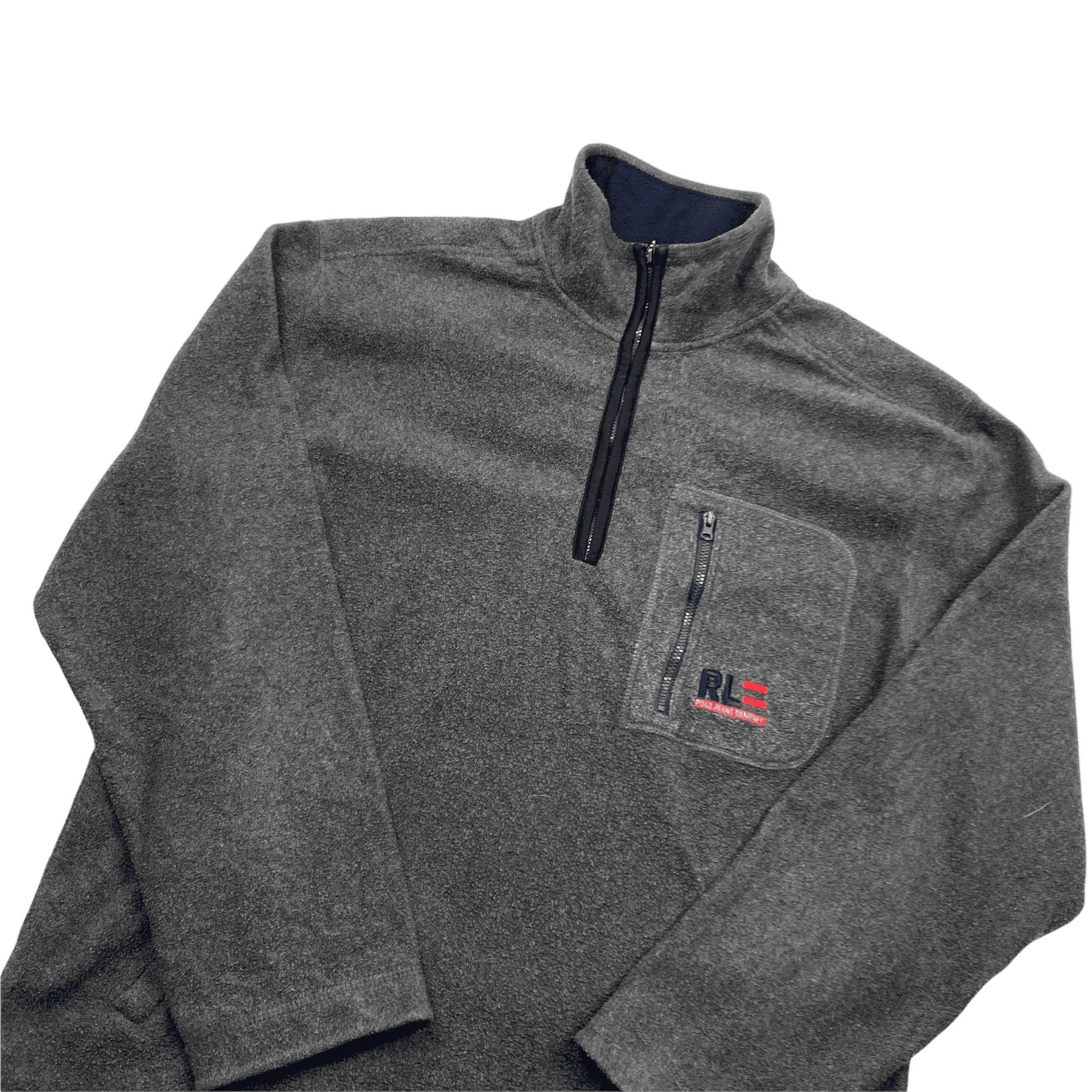 Vintage Grey Ralph Lauren Polo Jeans Spell-Out Quarter Zip Fleece - Large - The Streetwear Studio