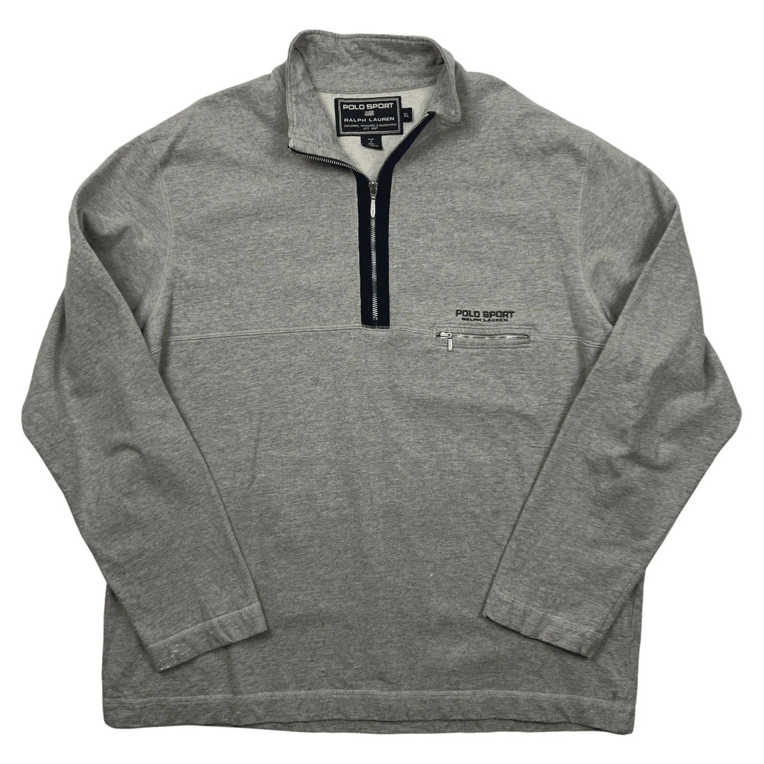 Vintage Grey Ralph Lauren Polo Sport Spell-Out 1/4 Zip Sweatshirt - XL | The Streetwear Studio