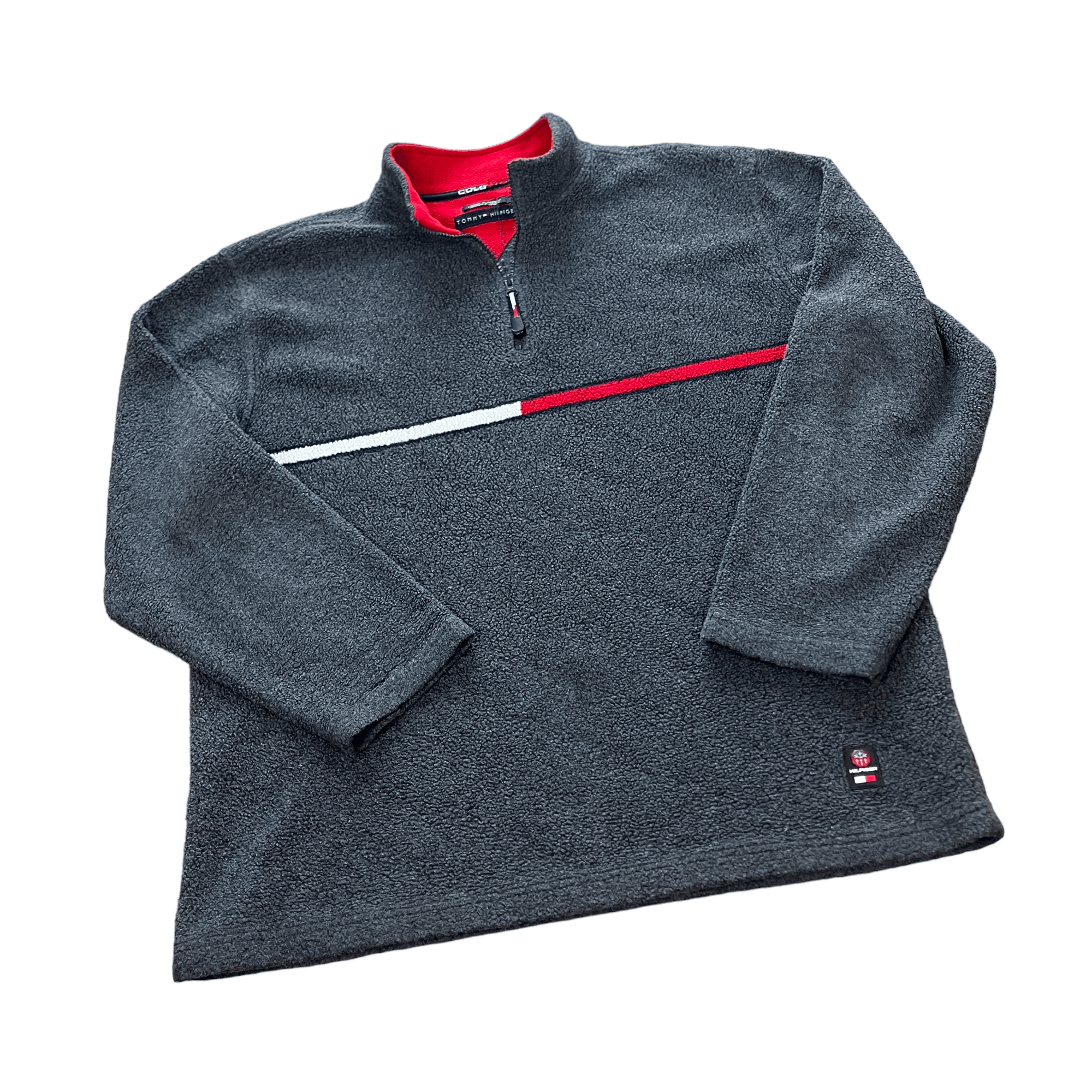 Vintage Grey Tommy Hilfiger Quarter Zip Fleece - Large - The Streetwear Studio