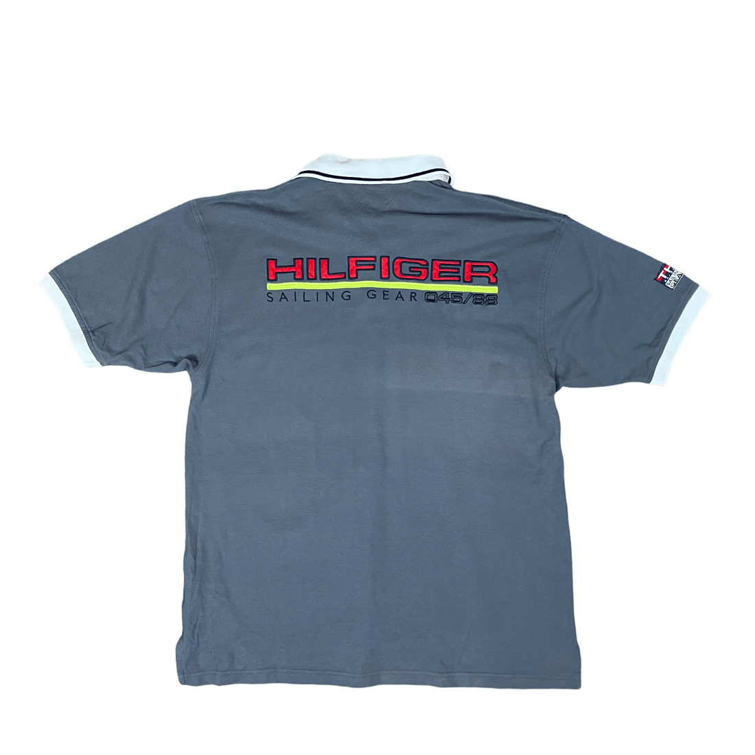 Vintage Grey Tommy Hilfiger Sailing Gear Polo Shirt - Extra Large - The Streetwear Studio