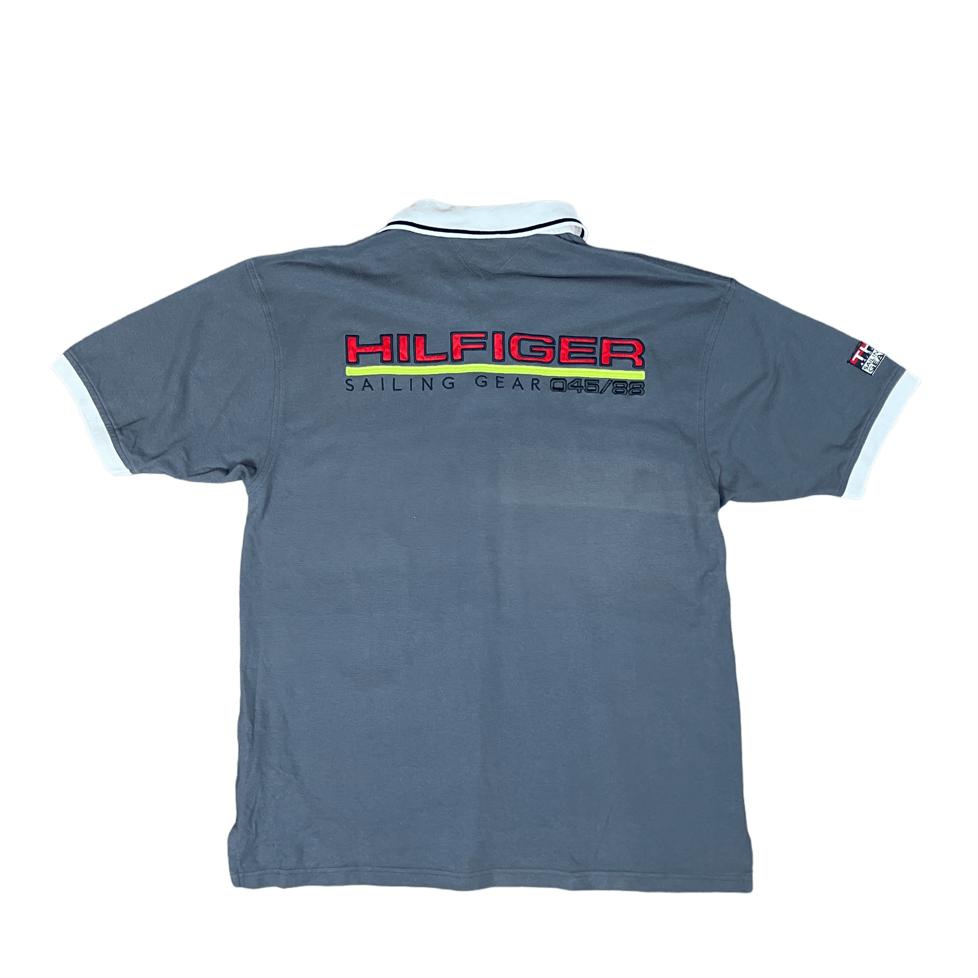 Vintage Grey Tommy Hilfiger Sailing Gear Polo Shirt - Extra Large - The Streetwear Studio