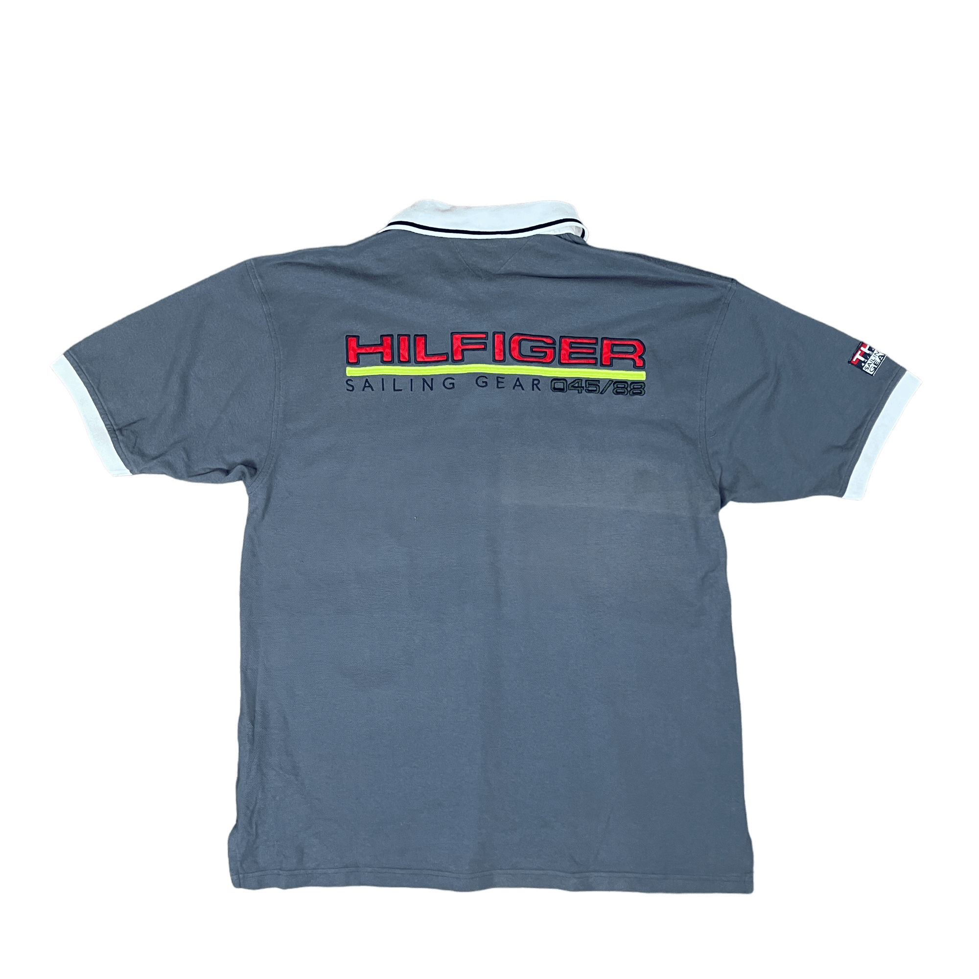 Vintage Grey Tommy Hilfiger Sailing Gear Polo Shirt - Extra Large - The Streetwear Studio