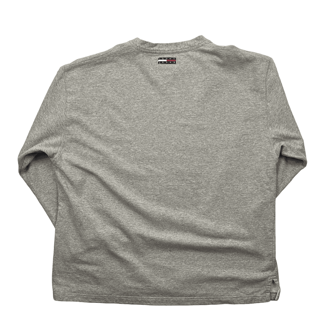 Vintage Grey Tommy Jeans Spell-Out Sweatshirt - Extra Large - The Streetwear Studio