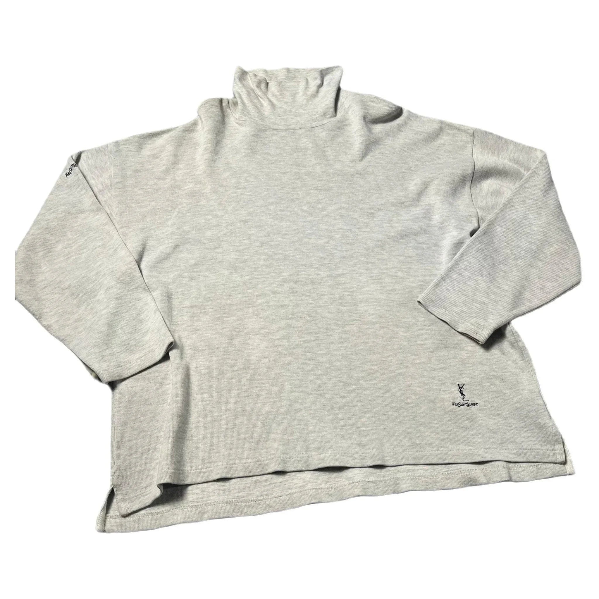 Vintage Grey Yves Saint Laurent (YSL) Mock Neck Sweatshirt - XL | The Streetwear Studio