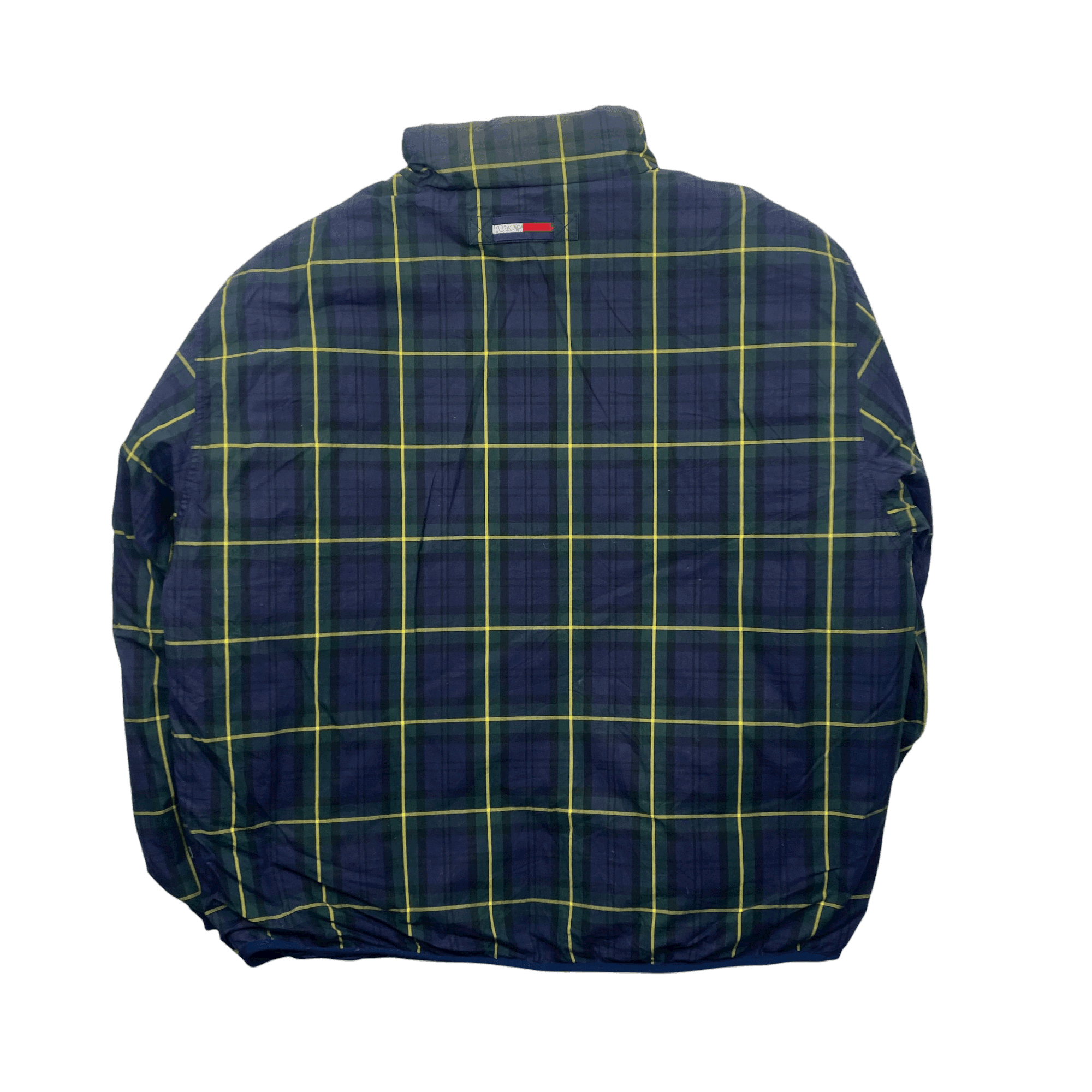 Vintage Navy Blue Reversible Tommy Hilfiger Spell-Out Puffer Coat/ Jacket - Extra Large - The Streetwear Studio