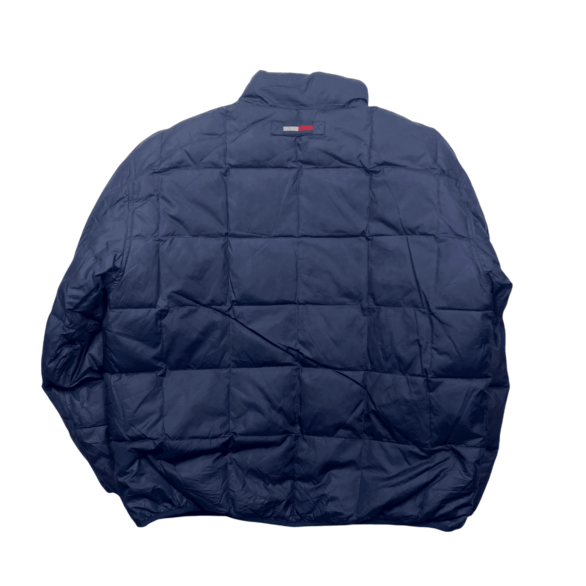 Vintage Navy Blue Reversible Tommy Hilfiger Spell-Out Puffer Coat/ Jacket - Extra Large - The Streetwear Studio