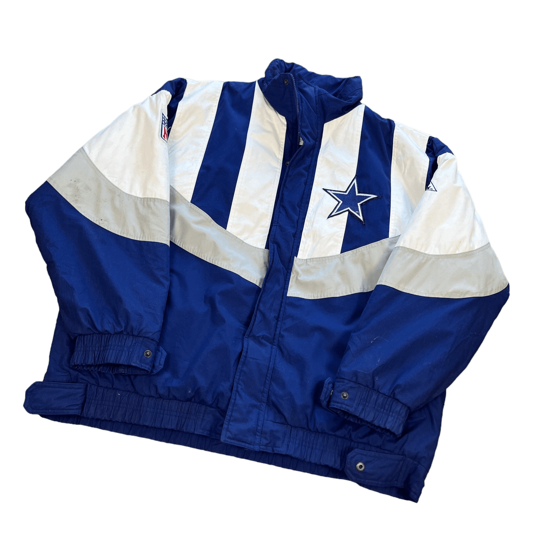 Vintage Navy Blue, White + Grey NFL Dallas Cowboys Puffer Coat - Extra Large - The Streetwear Studio