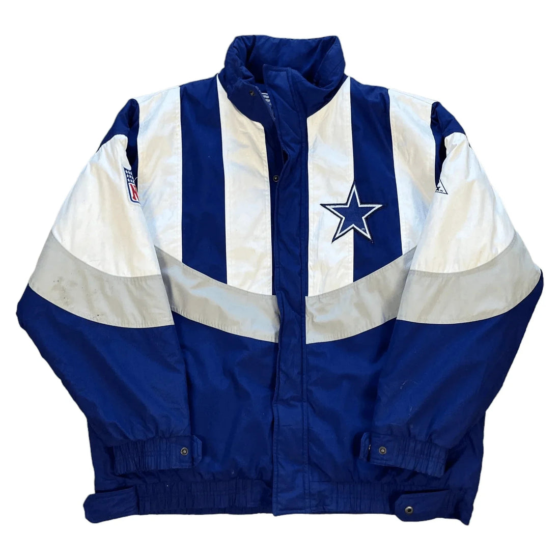 Vintage Navy Blue, White + Grey NFL Dallas Cowboys Puffer Coat - XL | The Streetwear Studio