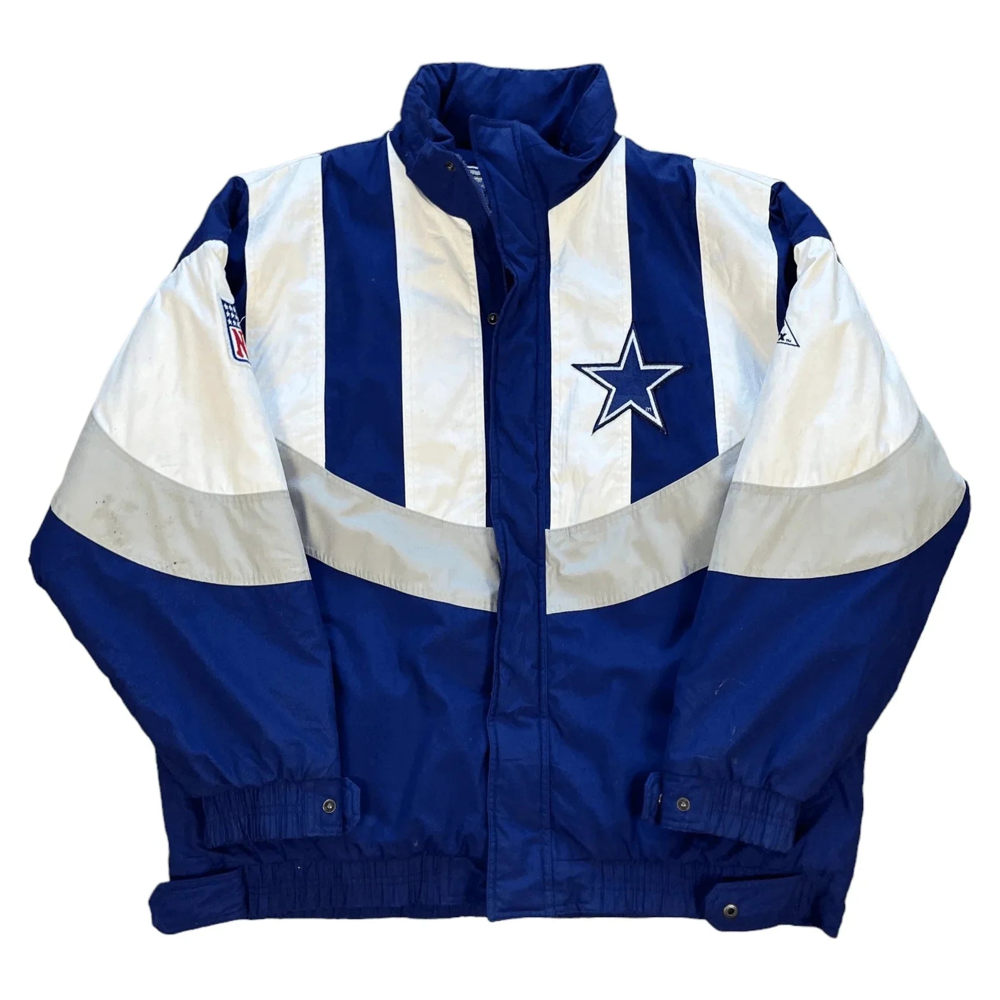 Vintage Navy Blue, White + Grey NFL Dallas Cowboys Puffer Coat - XL | The Streetwear Studio