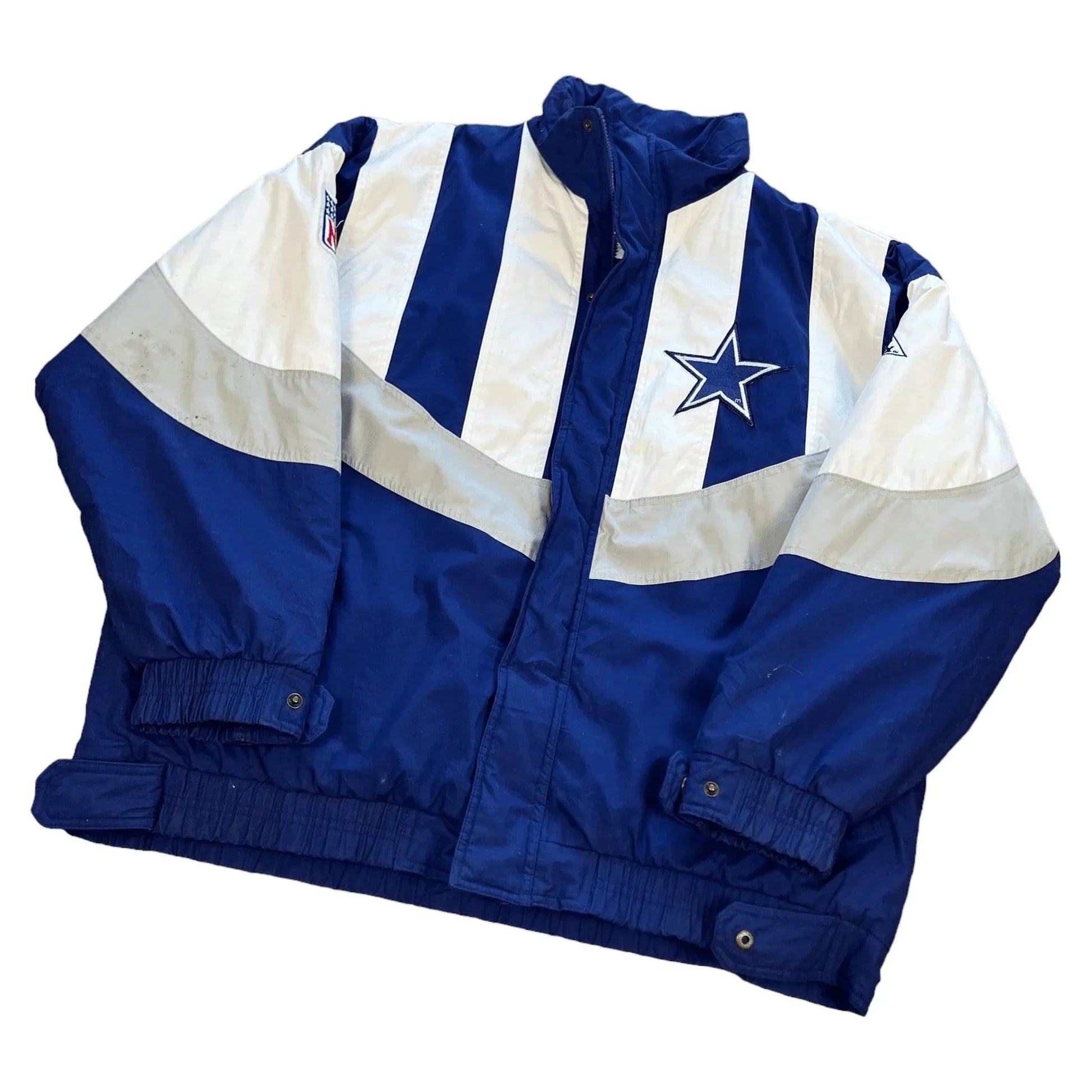 Vintage Navy Blue, White + Grey NFL Dallas Cowboys Puffer Coat - XL | The Streetwear Studio