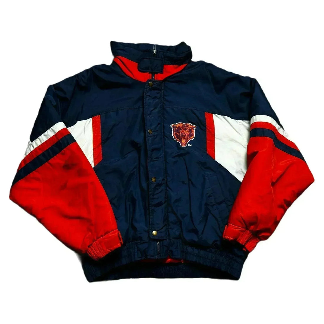 Vintage Navy Blue, White + Orange Chicago Bears NFL Coat - M | The Streetwear Studio