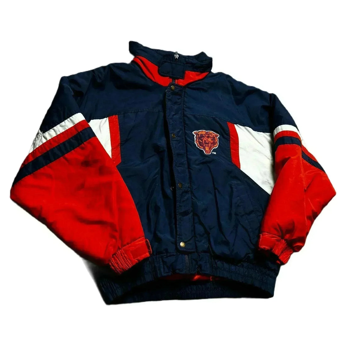Vintage Navy Blue, White + Orange Chicago Bears NFL Coat - M | The Streetwear Studio