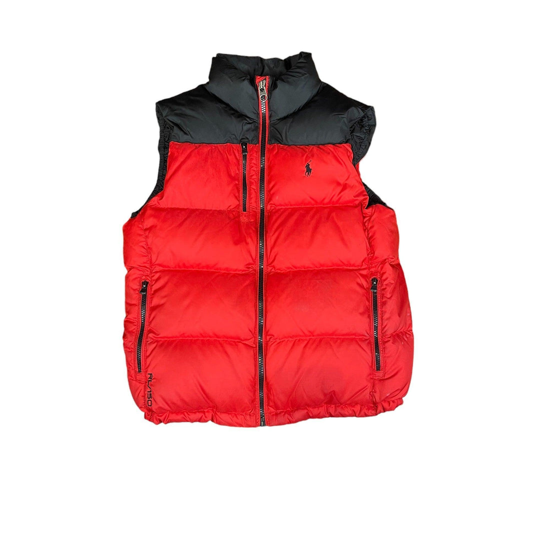 Vintage Red + Black Polo Ralph Lauren Puffer Gilet - Medium - The Streetwear Studio