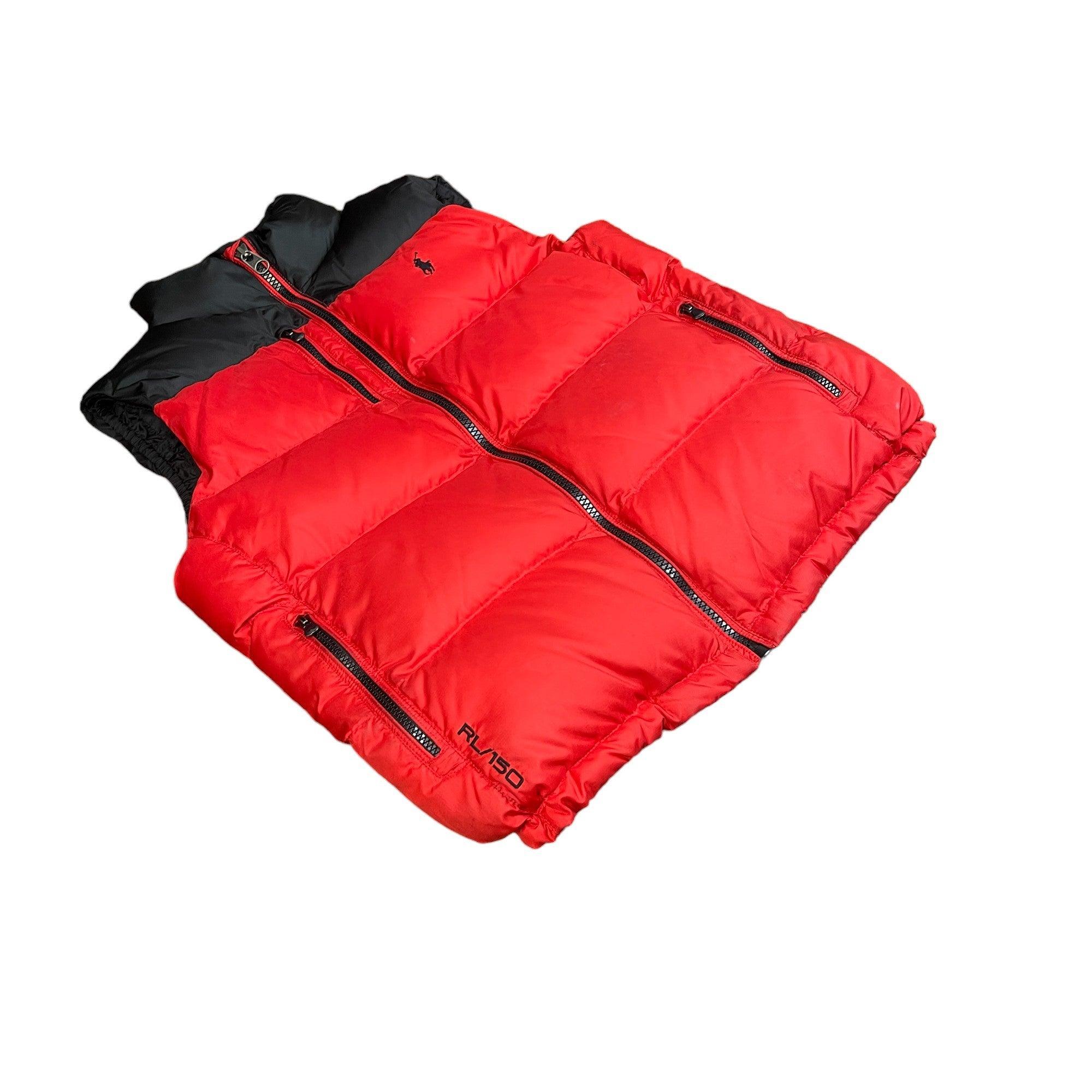 Vintage Red + Black Polo Ralph Lauren Puffer Gilet - Medium - The Streetwear Studio
