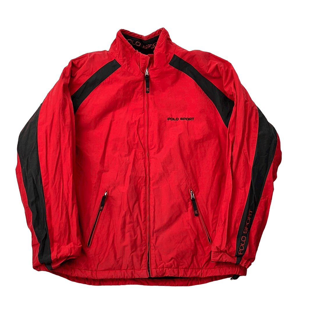 Vintage Red + Grey Ralph Lauren Polo Sport Reversible Fleece/ Jacket - Extra Large - The Streetwear Studio