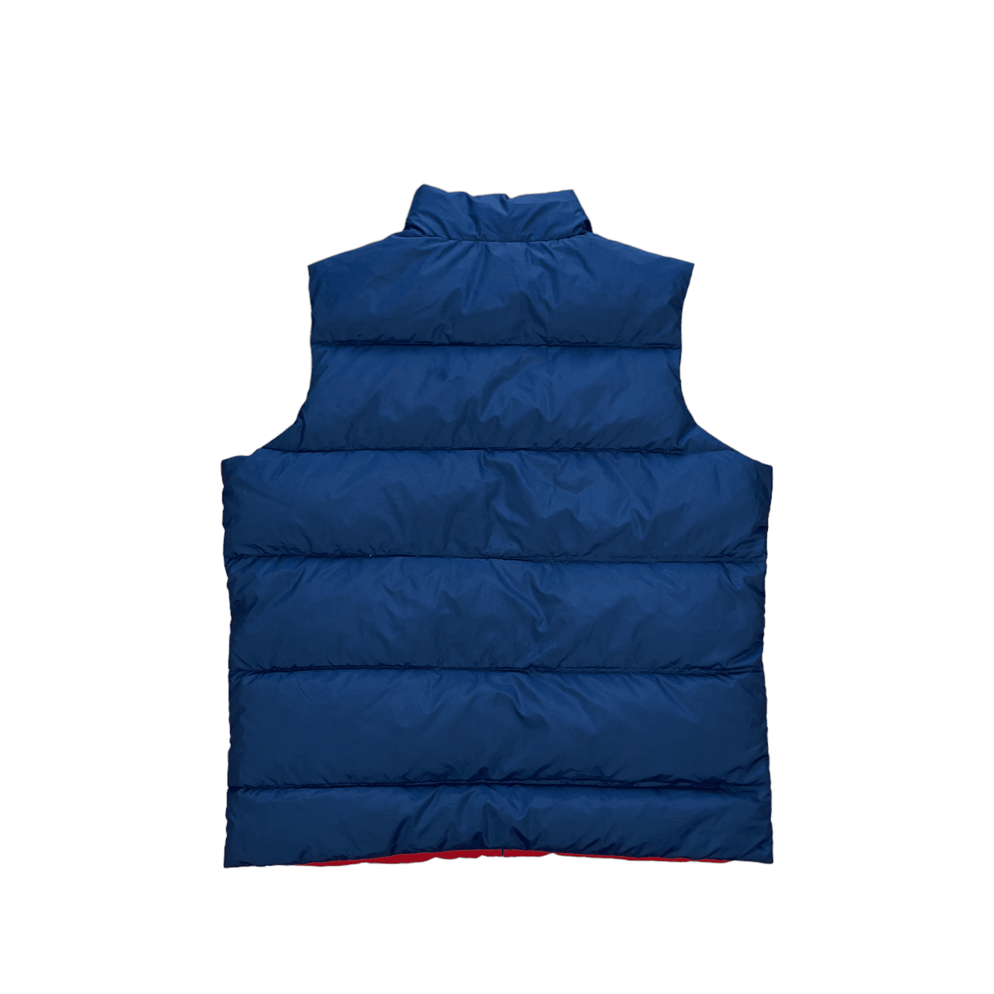 Vintage Red + Navy Blue Polo Ralph Lauren Reversible Puffer Gilet - Medium - The Streetwear Studio