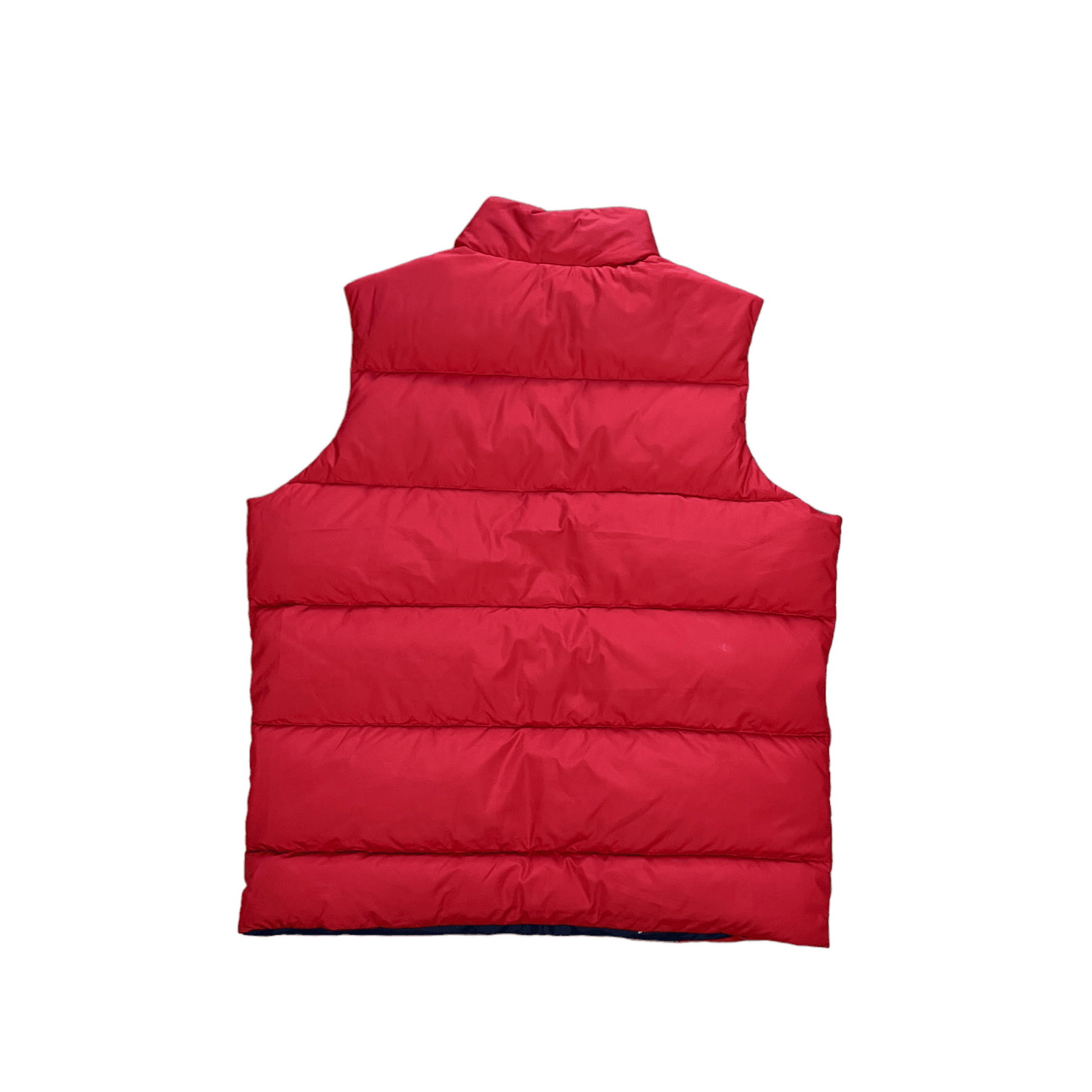 Vintage Red + Navy Blue Polo Ralph Lauren Reversible Puffer Gilet - Medium - The Streetwear Studio