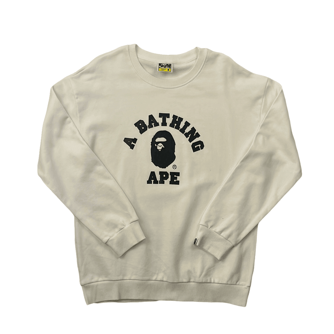 White A Bathing Ape (BAPE) College Sweatshirt - Medium - The Streetwear Studio