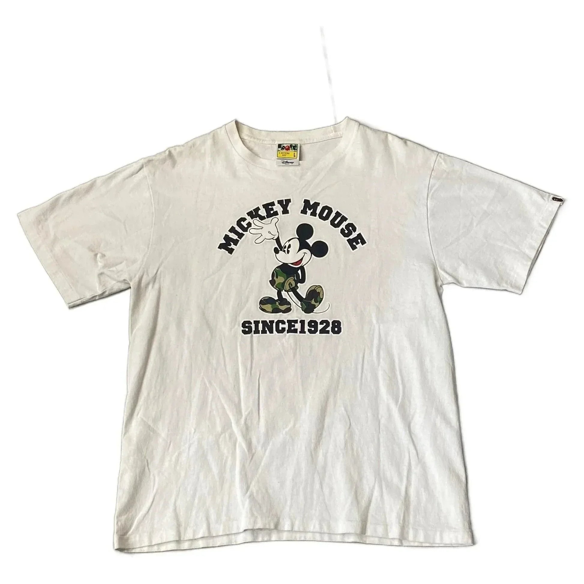 White A Bathing Ape (BAPE) x Mickey Mouse Tee - L | The Streetwear Studio