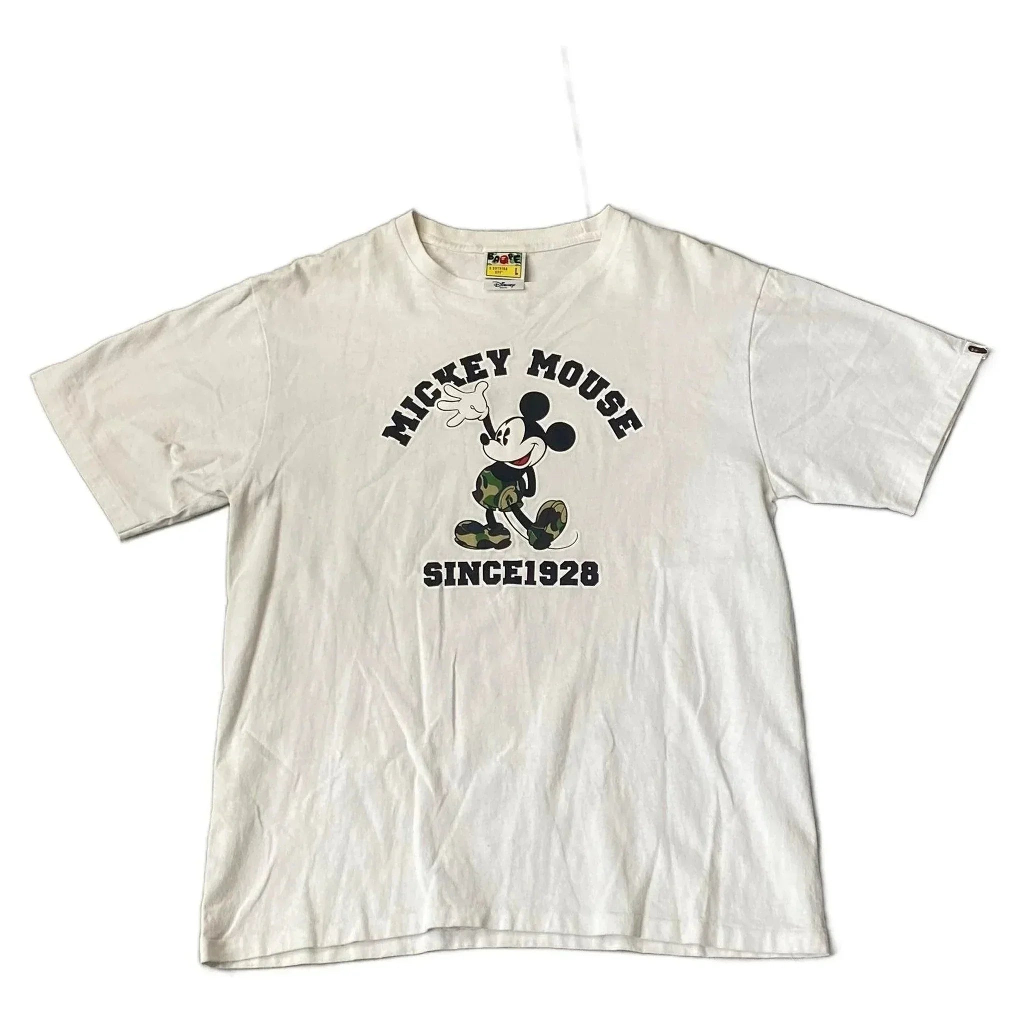 White A Bathing Ape (BAPE) x Mickey Mouse Tee - L | The Streetwear Studio