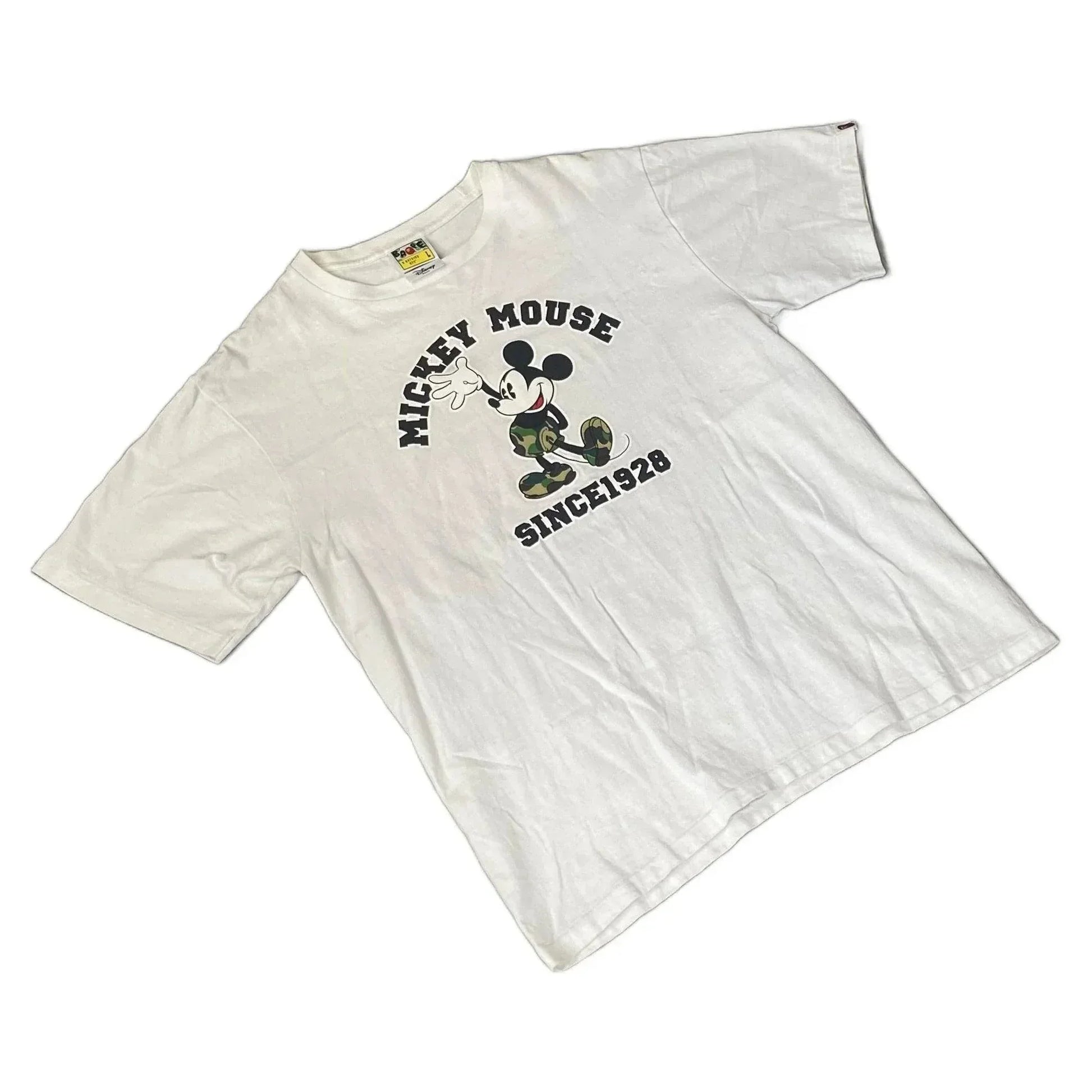White A Bathing Ape (BAPE) x Mickey Mouse Tee - L | The Streetwear Studio