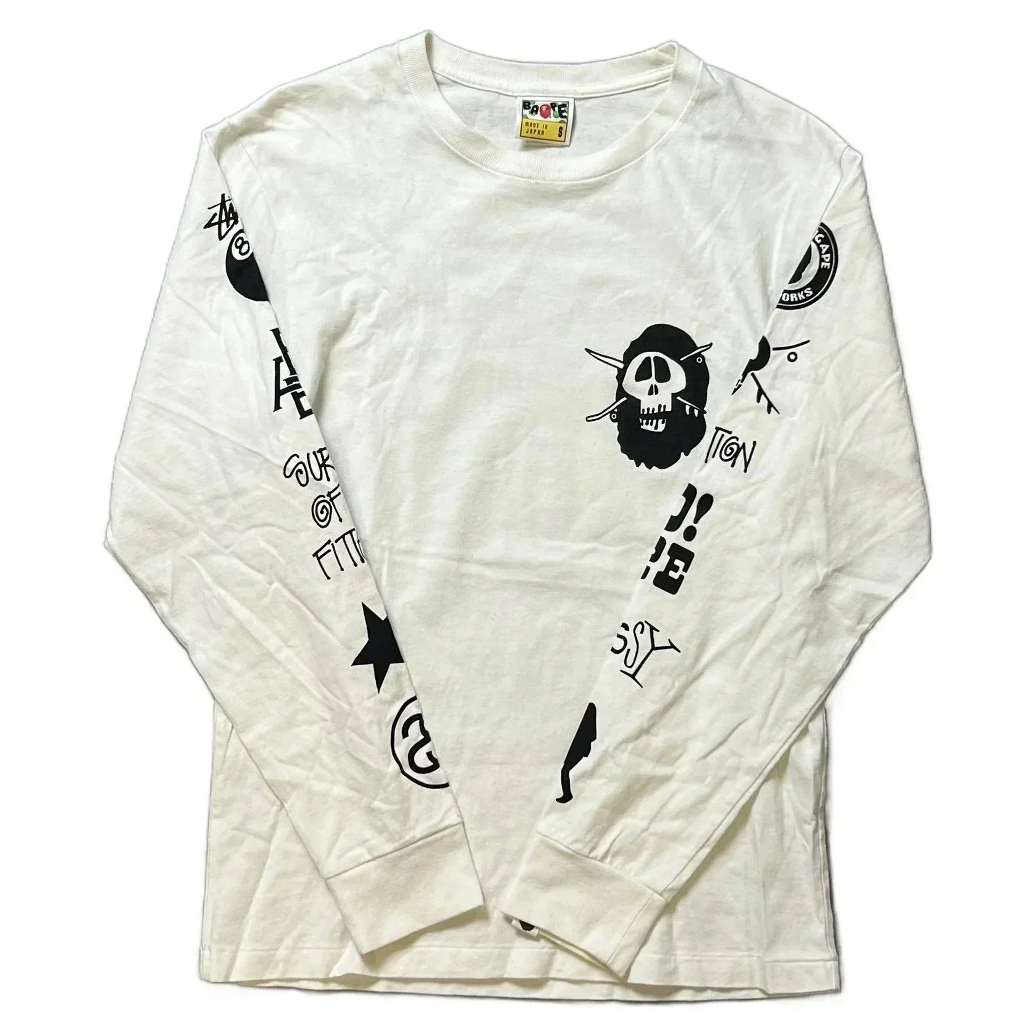 White A Bathing Ape (BAPE) x Stussy Long Sleeve Tee - S | The Streetwear Studio