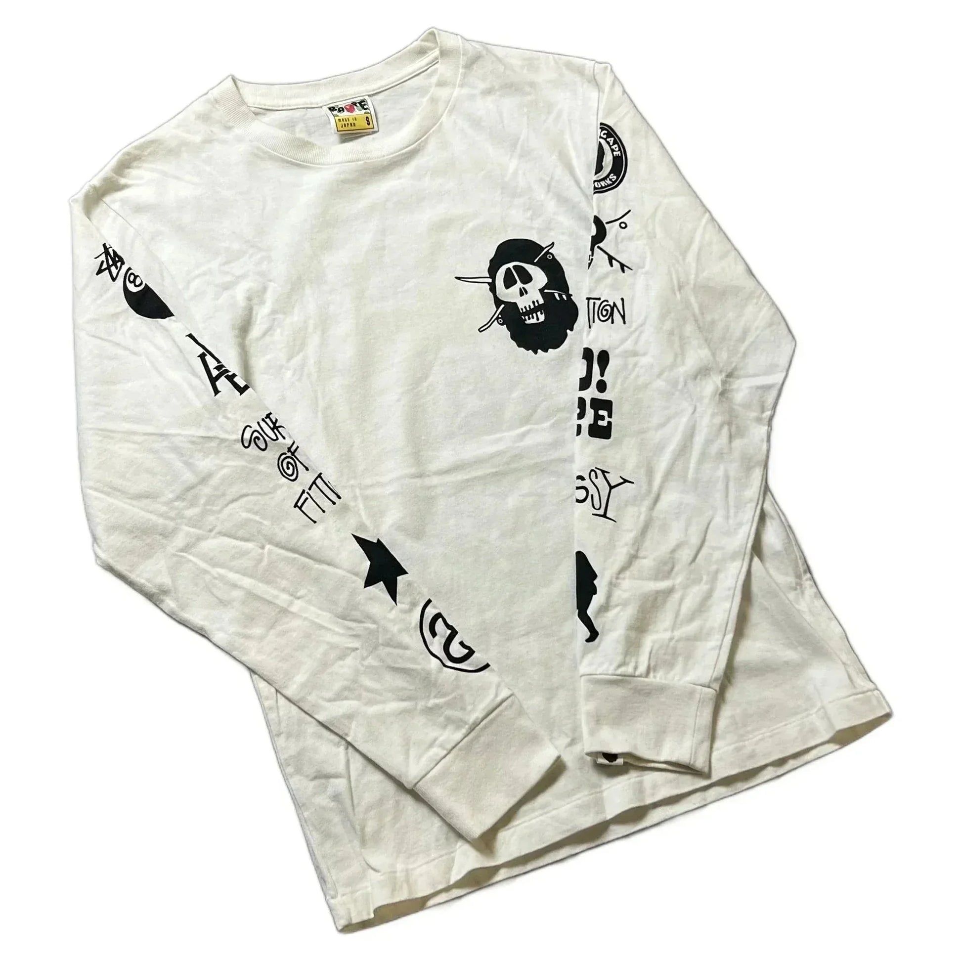 White A Bathing Ape (BAPE) x Stussy Long Sleeve Tee - S | The Streetwear Studio
