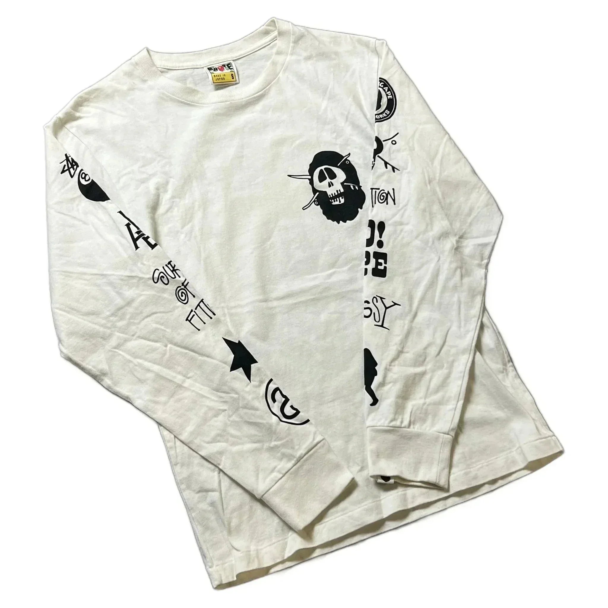 White A Bathing Ape (BAPE) x Stussy Long Sleeve Tee - S | The Streetwear Studio