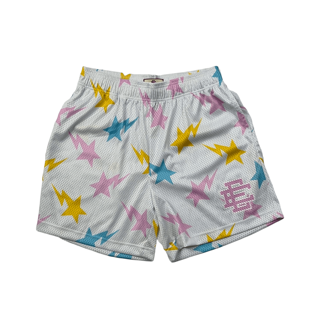 White, Pink, Blue + Yellow Eric Emmanuel BAPESTA Shorts - Large - The Streetwear Studio