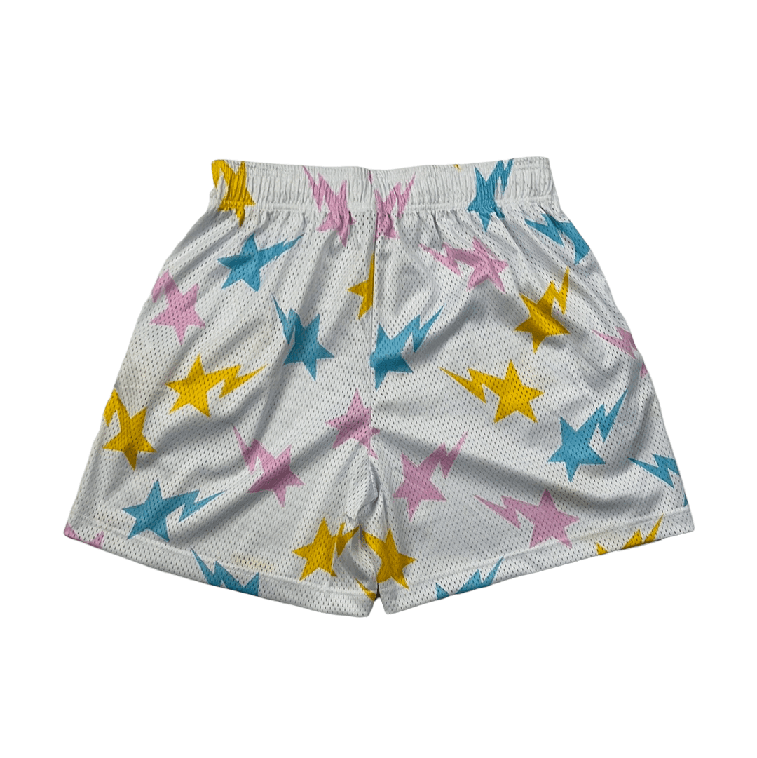 White, Pink, Blue + Yellow Eric Emmanuel BAPESTA Shorts - Large - The Streetwear Studio