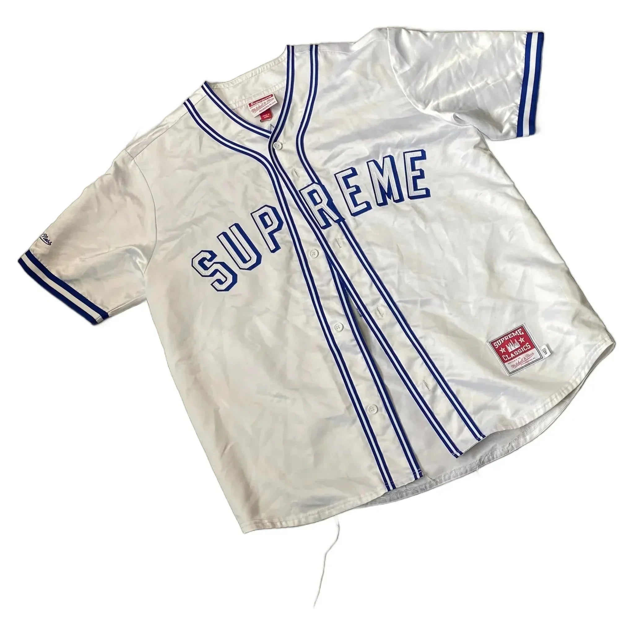 White Supreme Mitchell & Ness Baseball Jersey - L | The Streetwear Studio
