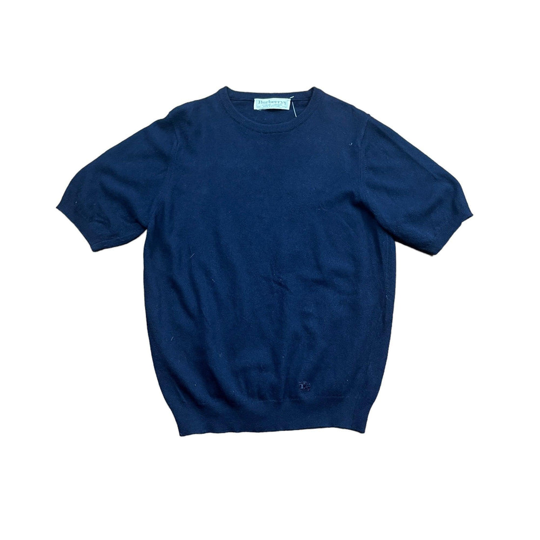 Women's 90s Vintage Navy Blue Burberry Knitted Tee - Small - The Streetwear Studio