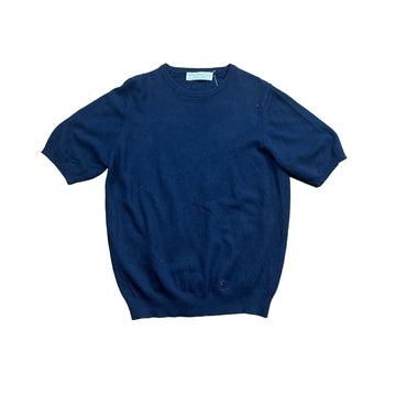 Women's 90s Vintage Navy Blue Burberry Knitted Tee - Small - The Streetwear Studio