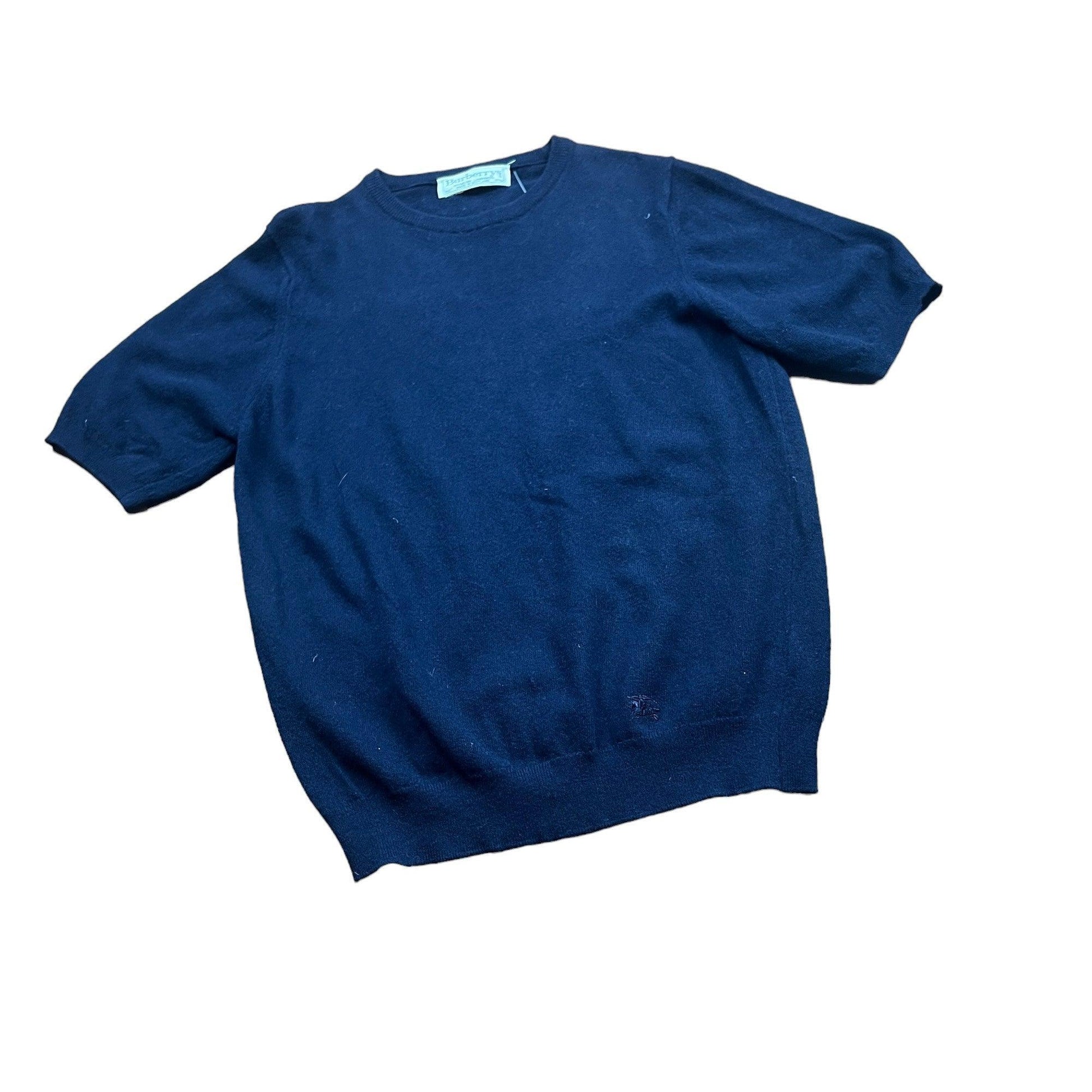 Women's 90s Vintage Navy Blue Burberry Knitted Tee - Small - The Streetwear Studio