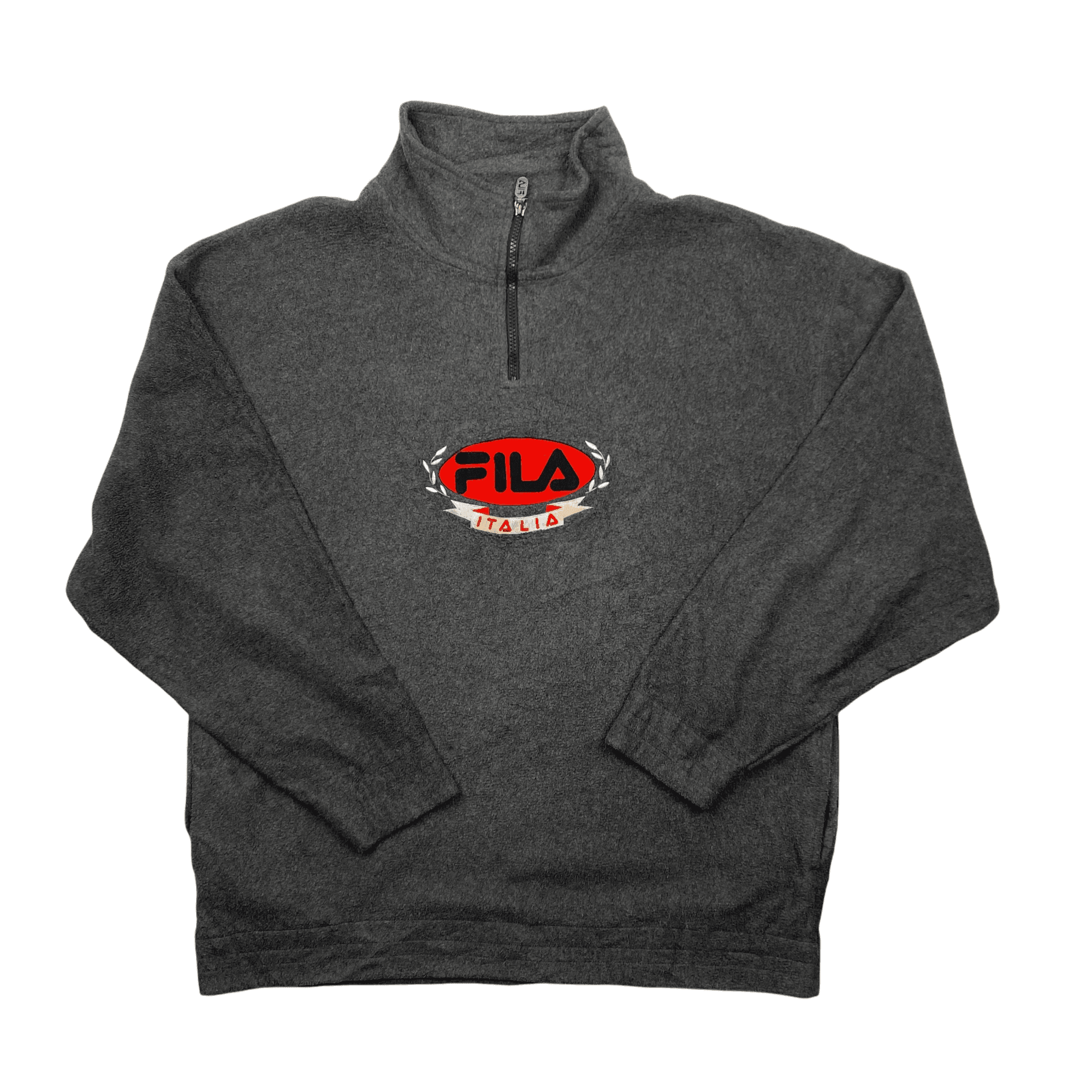 Vintage 90s Grey Fila Spell-Out Quarter Zip Fleece - Extra Large - The Streetwear Studio