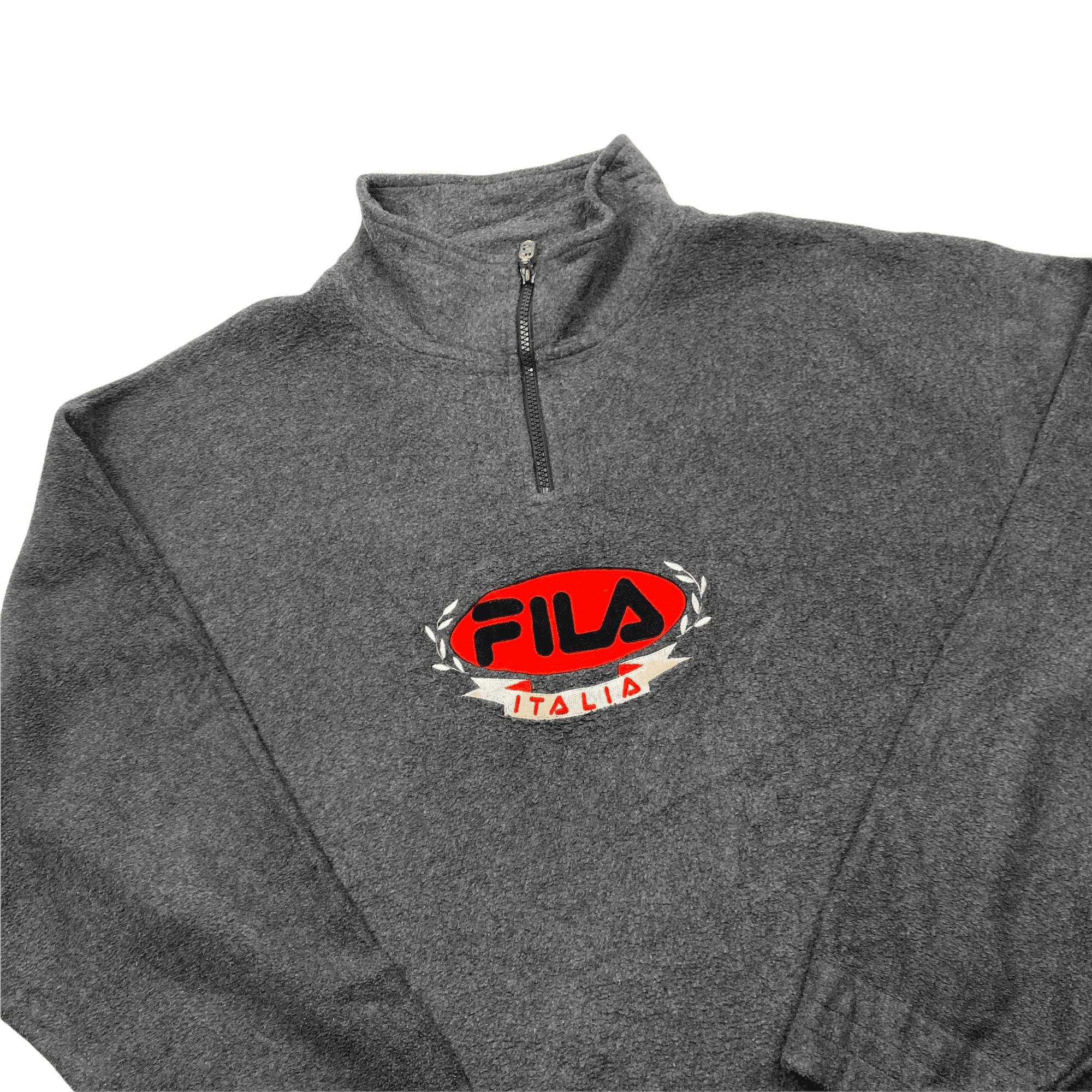 Vintage 90s Grey Fila Spell-Out Quarter Zip Fleece - Extra Large - The Streetwear Studio